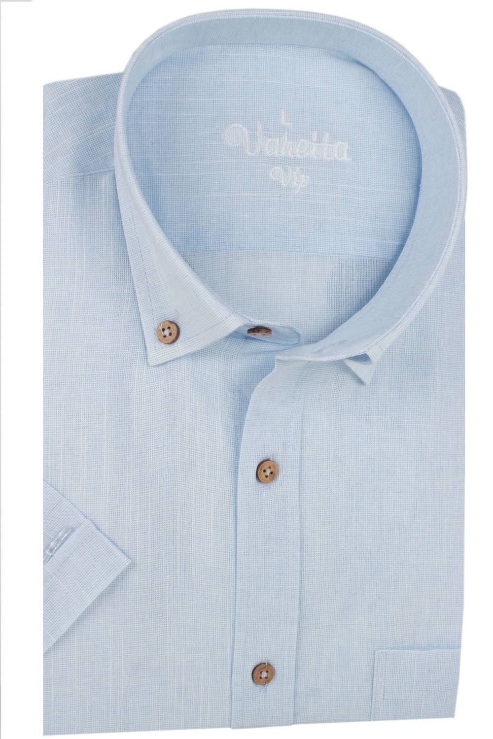 Varetta Erkek Mavi Keten Cepli Kısa Kollu Gömlek