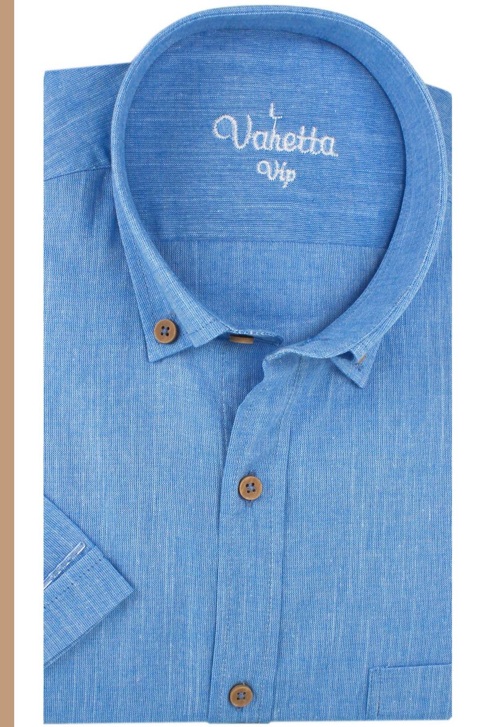 Varetta Erkek Mavi Keten Cepli Kısa Kollu Gömlek