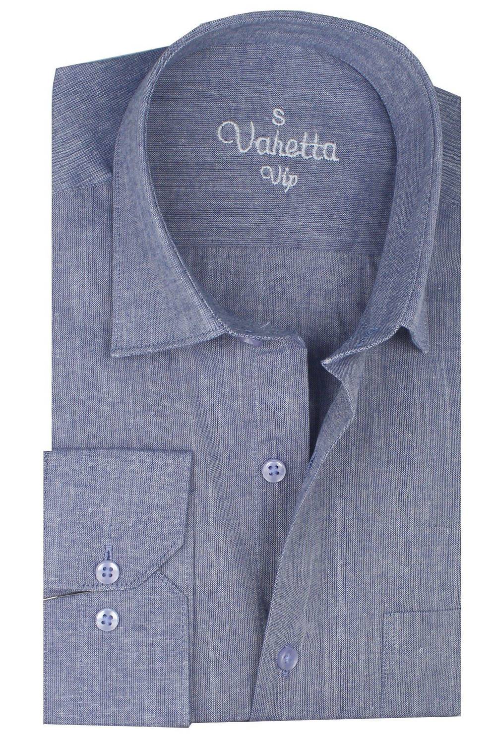 Мужская рубашка с длинным рукавом, синие, льняные, с карманами, хлопковая, свободного кроя, классический стиль