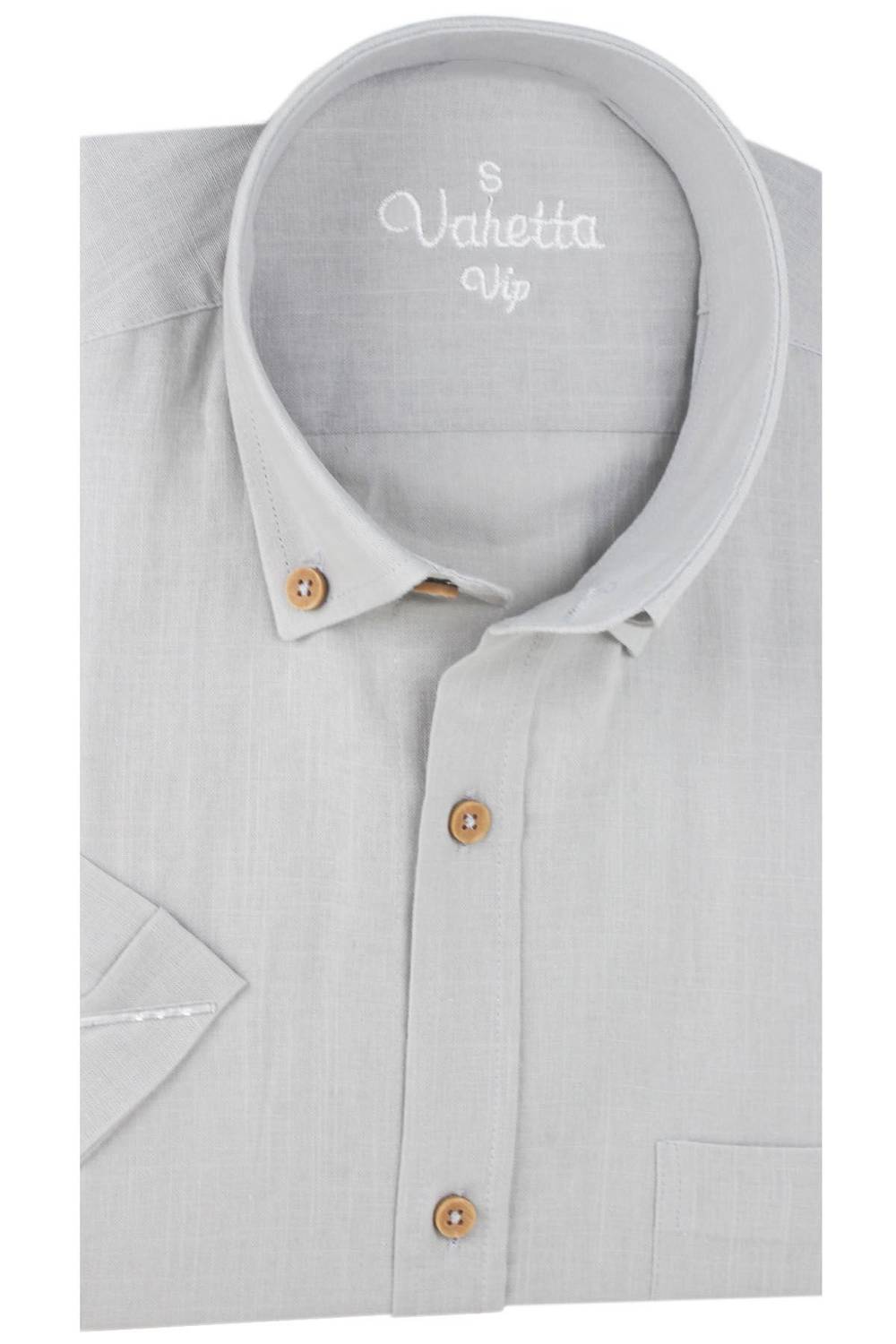 Varetta Erkek Gri Keten Cepli Kısa Kollu Gömlek