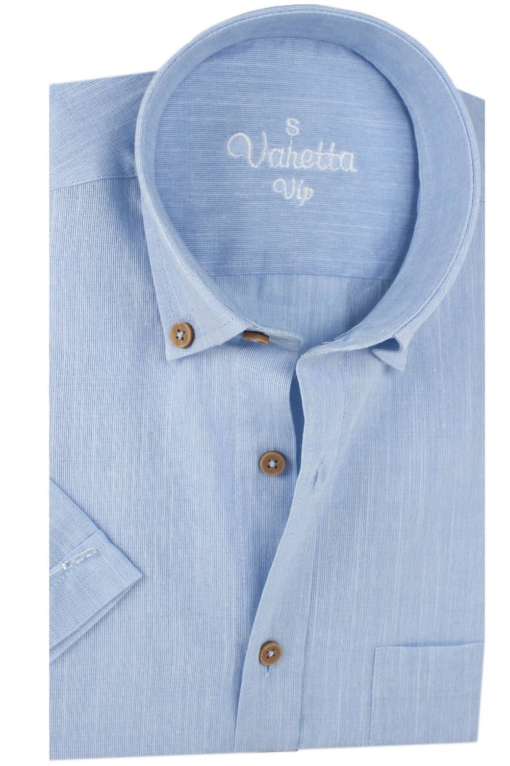 Varetta Erkek Mavi Keten Cepli Kısa Kollu Gömlek