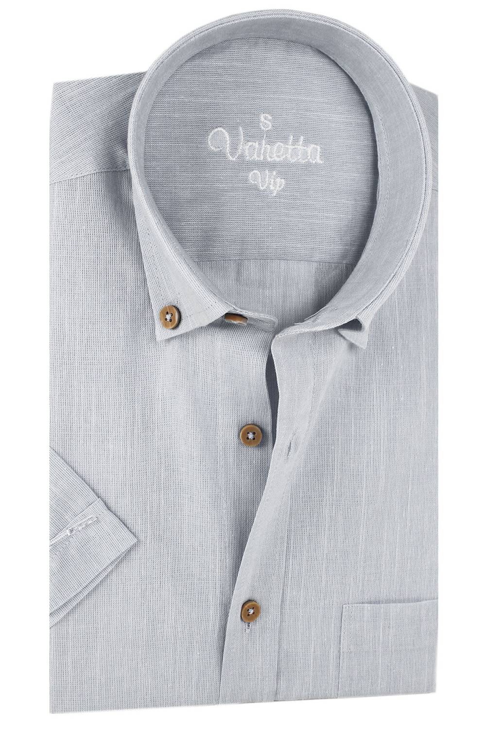 Varetta Erkek Gri Keten Cepli Kısa Kollu Gömlek