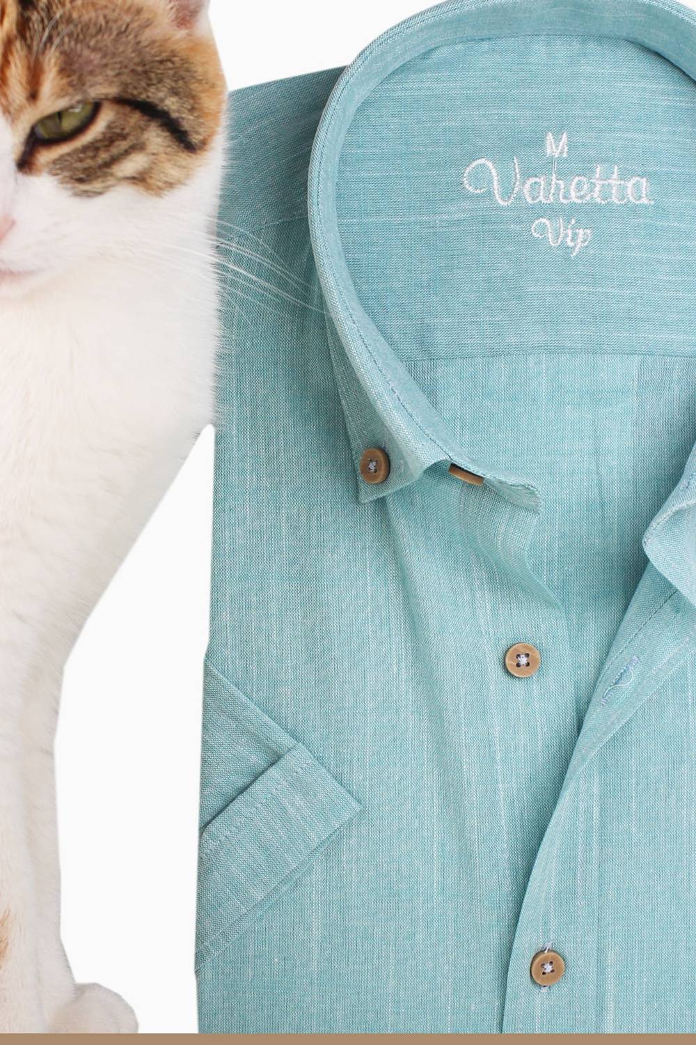 Varetta Erkek Yeşil Keten Cepli Kısa Kollu Gömlek