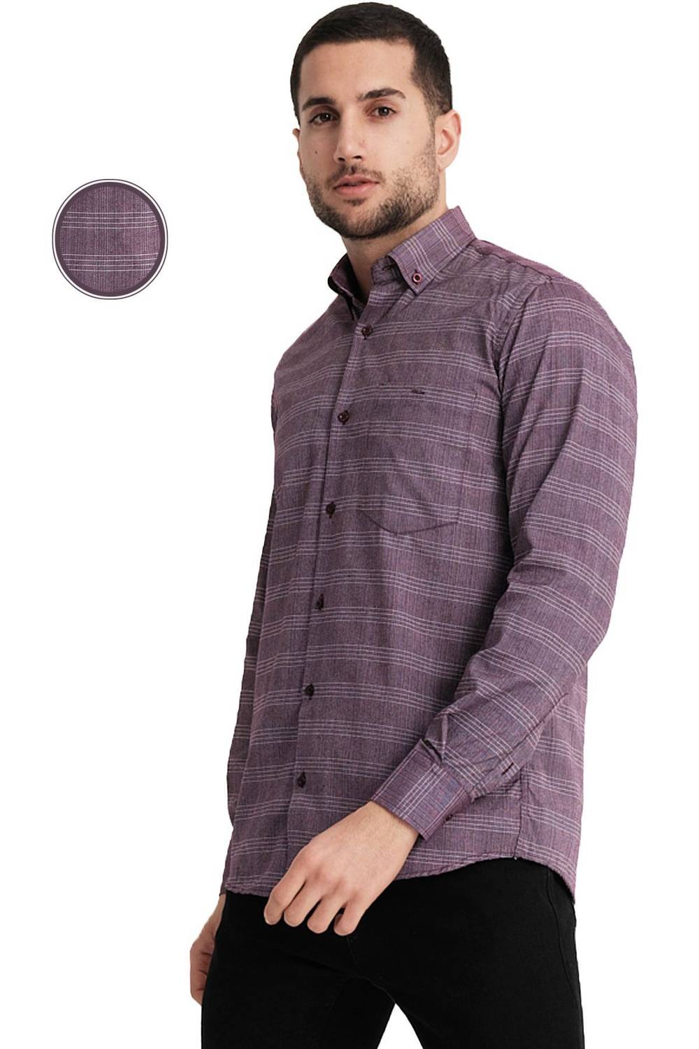 Varetta Erkek Mürdüm Kareli Cepli Uzun Kollu Gömlek