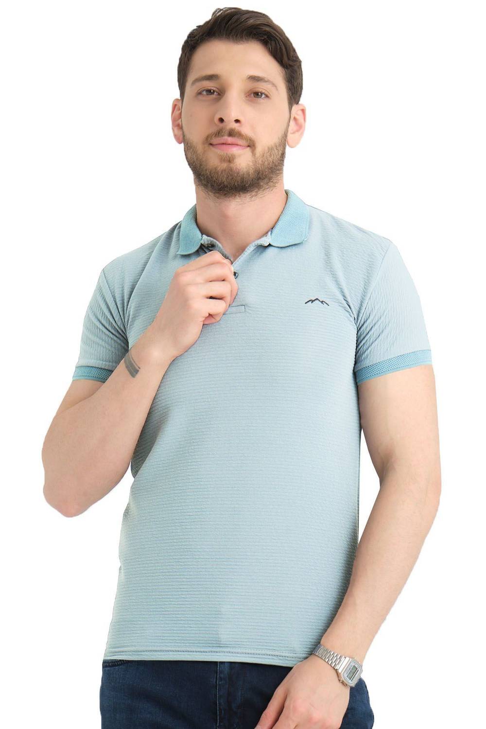 Varetta Baby Blue Cotton Short Sleeve Polo T-Shirt for Men, Comfortable and Stylish Summer Wear in Multiple Sizes