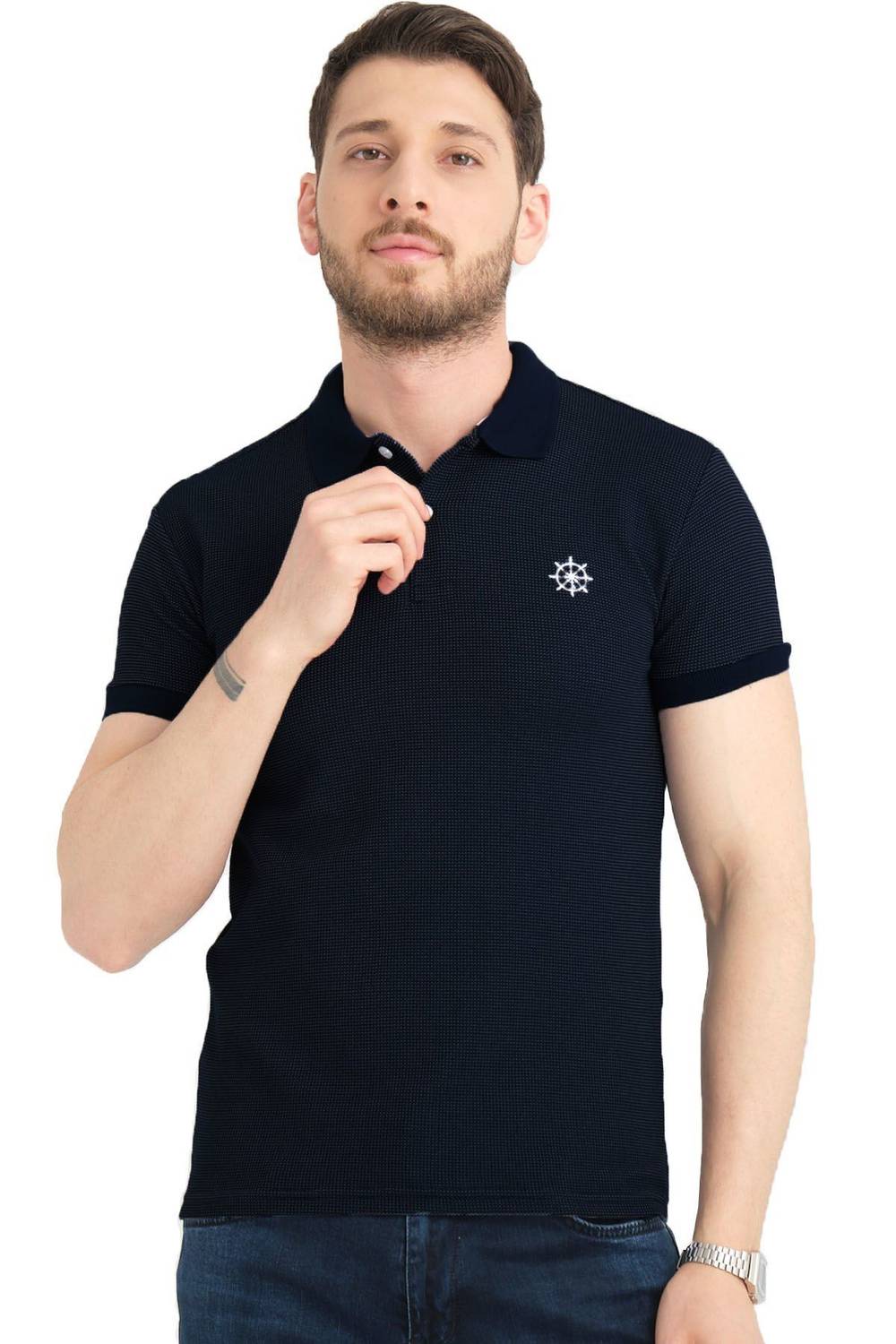 Varetta Men's Black Cotton Waffle Polo Neck T-Shirt for Comfort and Durability in Various Sizes