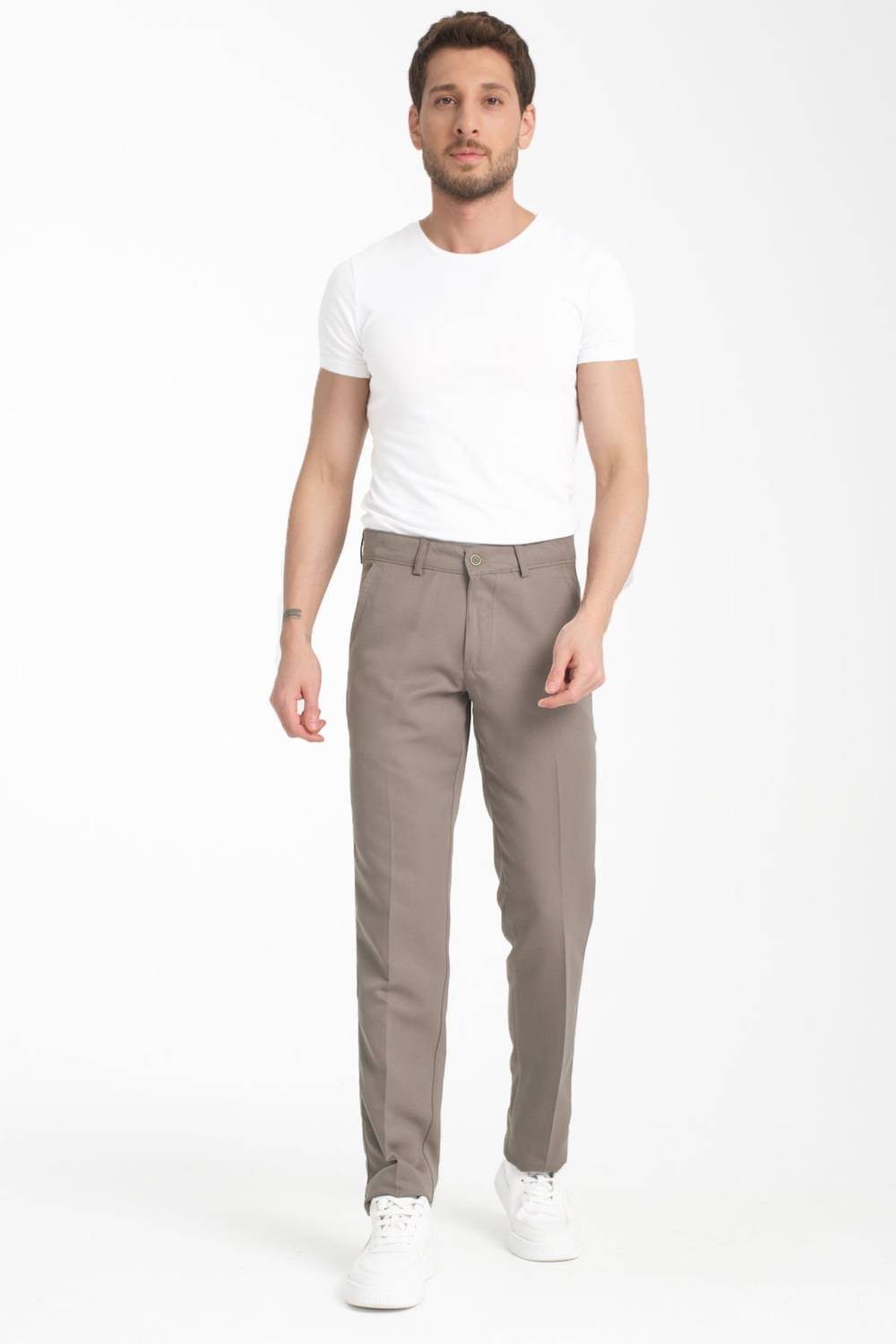 Varetta Erkek Bakı Rengi Pamuklu Cepli Yazlık Düz Keten Pantolon