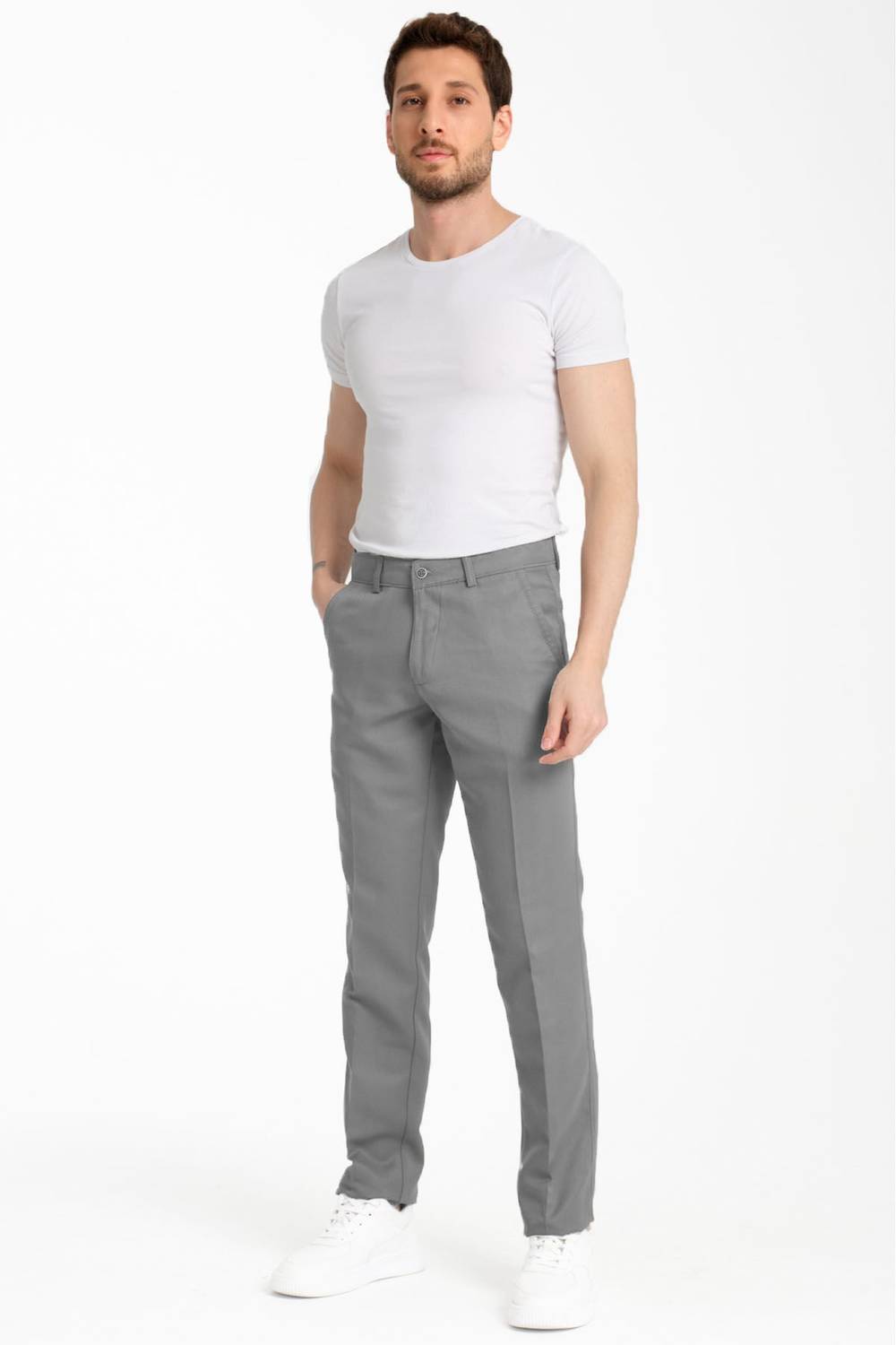 Varetta Erkek Gri Pamuklu Cepli Yazlık Düz Keten Pantolon