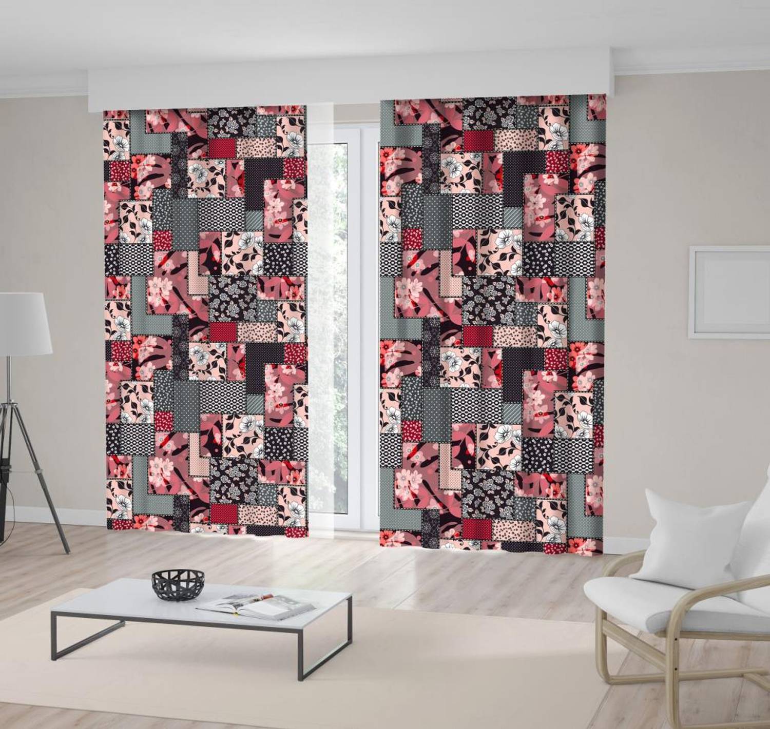 Printed Backdrop Curtain Ethnic Floral Geometric Pattern Red