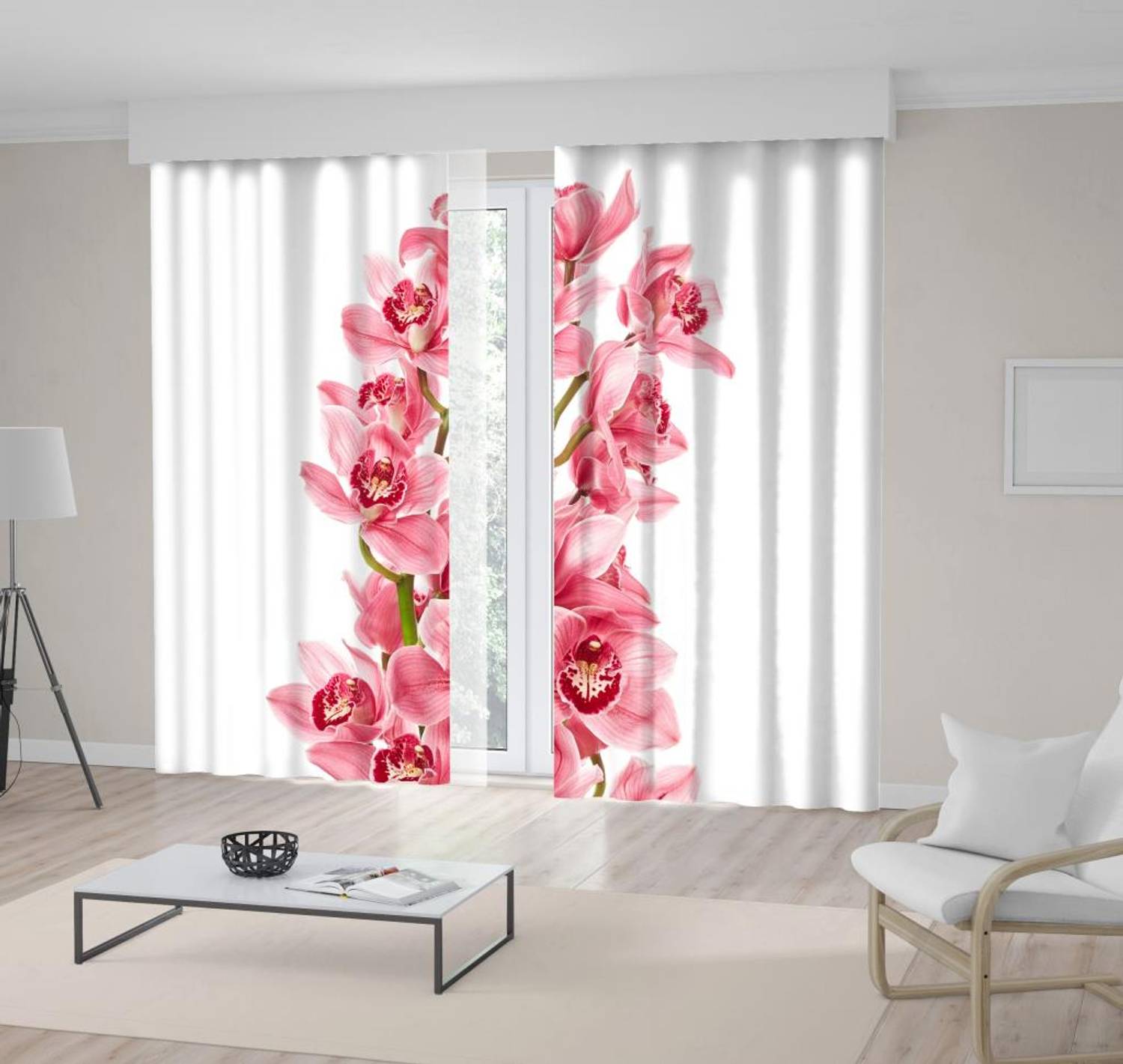 Printed Backdrop Curtain Blooming Orchid Pattern Pink