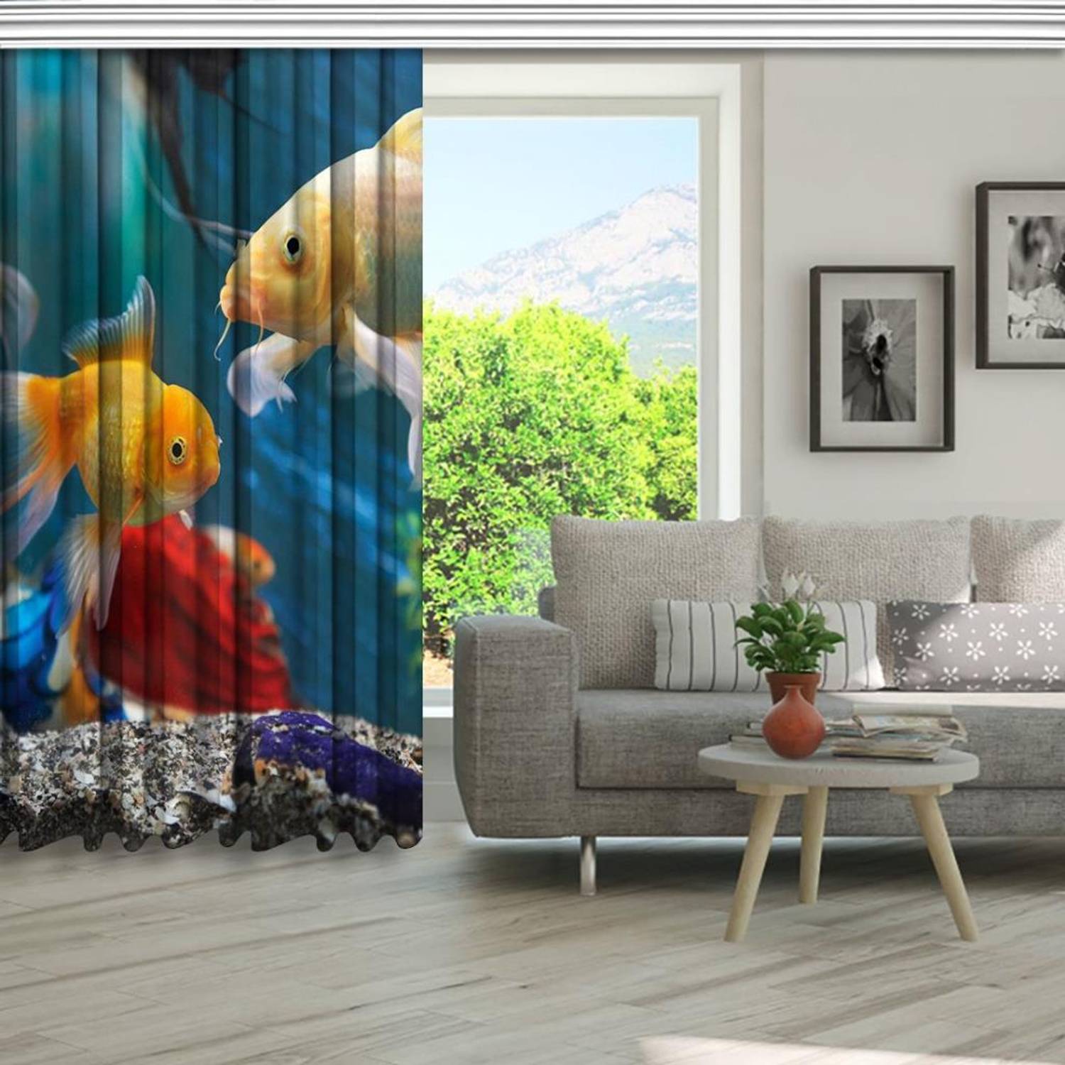 Buy Printed Background Curtain Aquarium Japanese Fish Pattern 