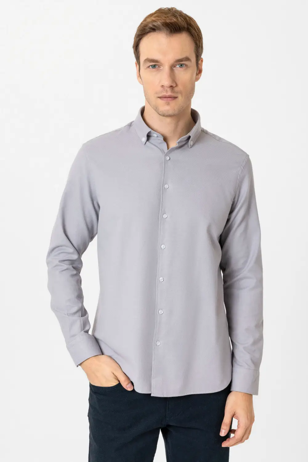 Köşeli Manşet Regular Armürlü Gömlek