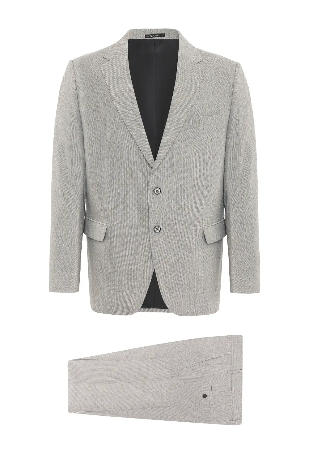 Классический пиджак с регулярным кроем, серый, 64% полиэстер, 34% вискоза, 2% эластан, два пуговицы, боковые карманы с клапаном