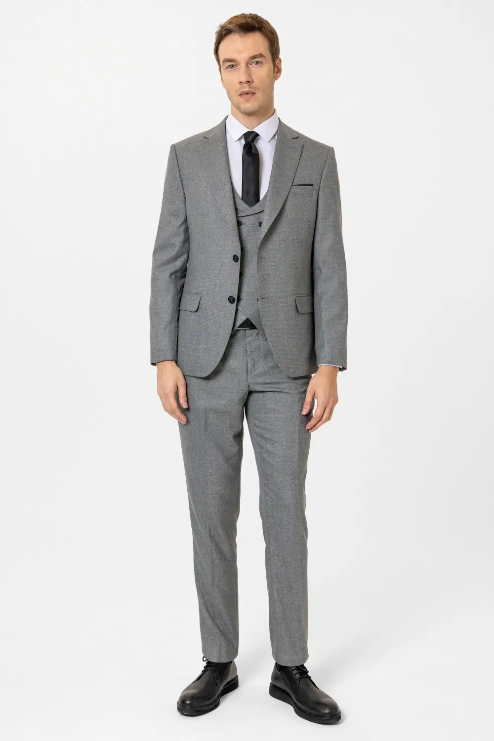 Slimfit Desenli Yelekli Takım Elbise