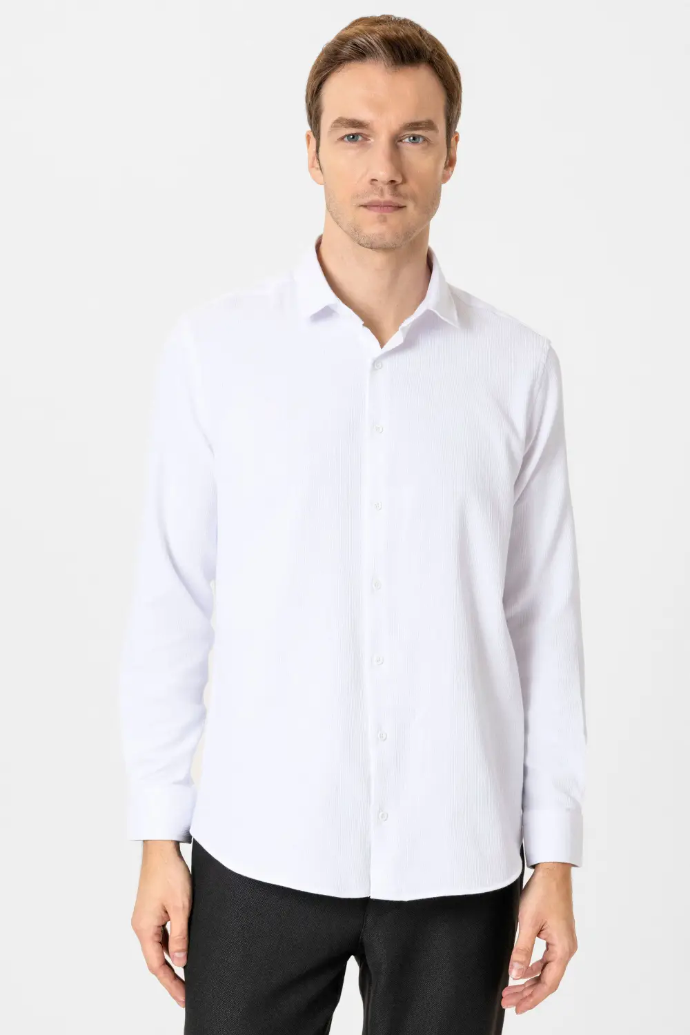 Сорочка з квадратними манжетами, регулярний крій, з малюнком, біла, 57% бавовна, класичний комір, бізнес-кежуал, Туреччина