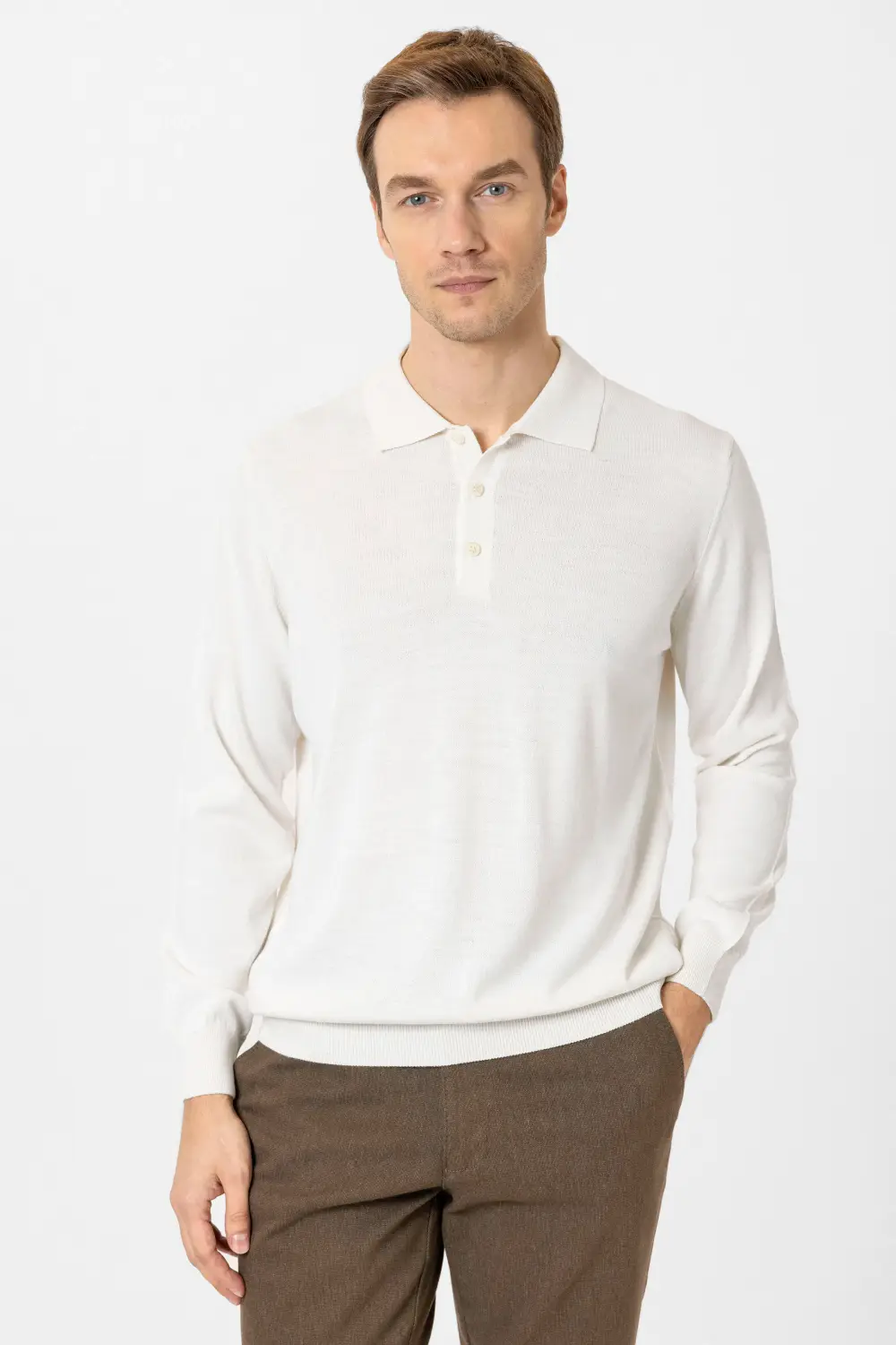 Поло з воротником, класичнийRegular, 90% акрилу, 10% вовни, рівний дизайн, кольорове кремове, Туреччина, розміри XL, L, M, XXL