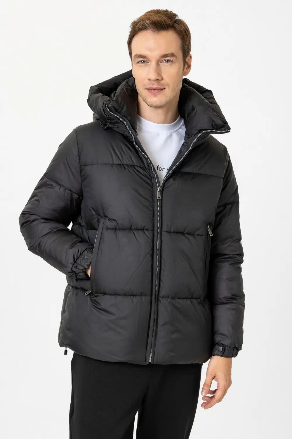 Слим-крой куртка из 100% полиэстера, черная, размеры XL, L, M, XXL, идеальна для повседневной носки, производство Турция