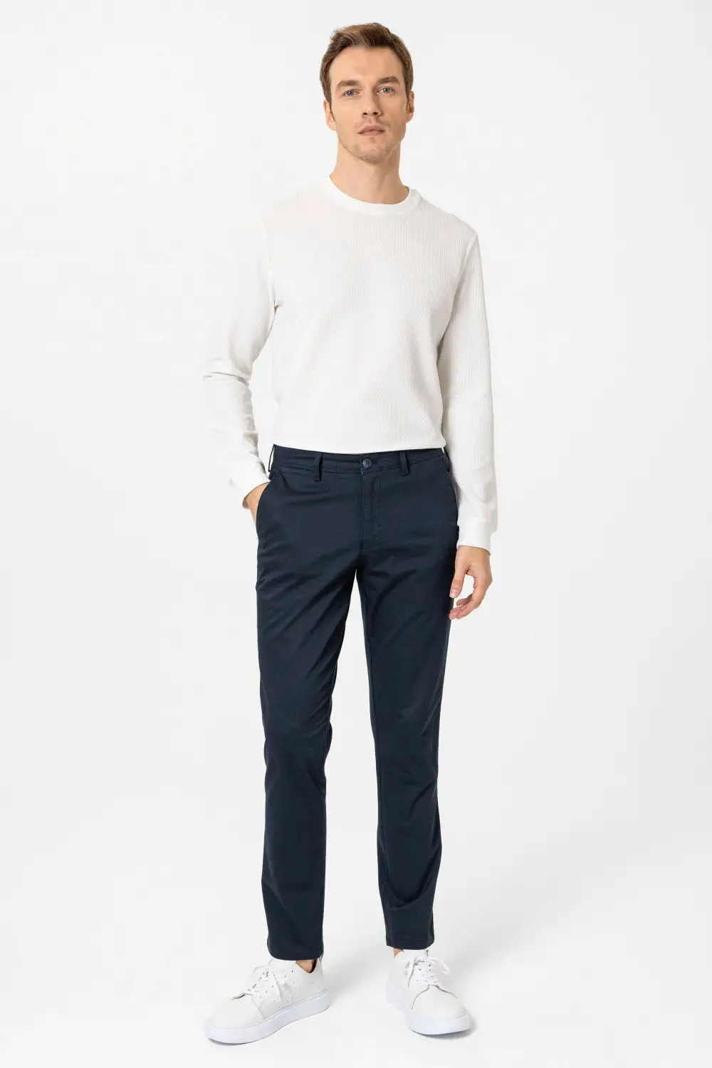 Регулярные брюки с армированным дизайном из 84% хлопка и 13% полиэстера, размер 44-54, цвет бежевый, производство Турция