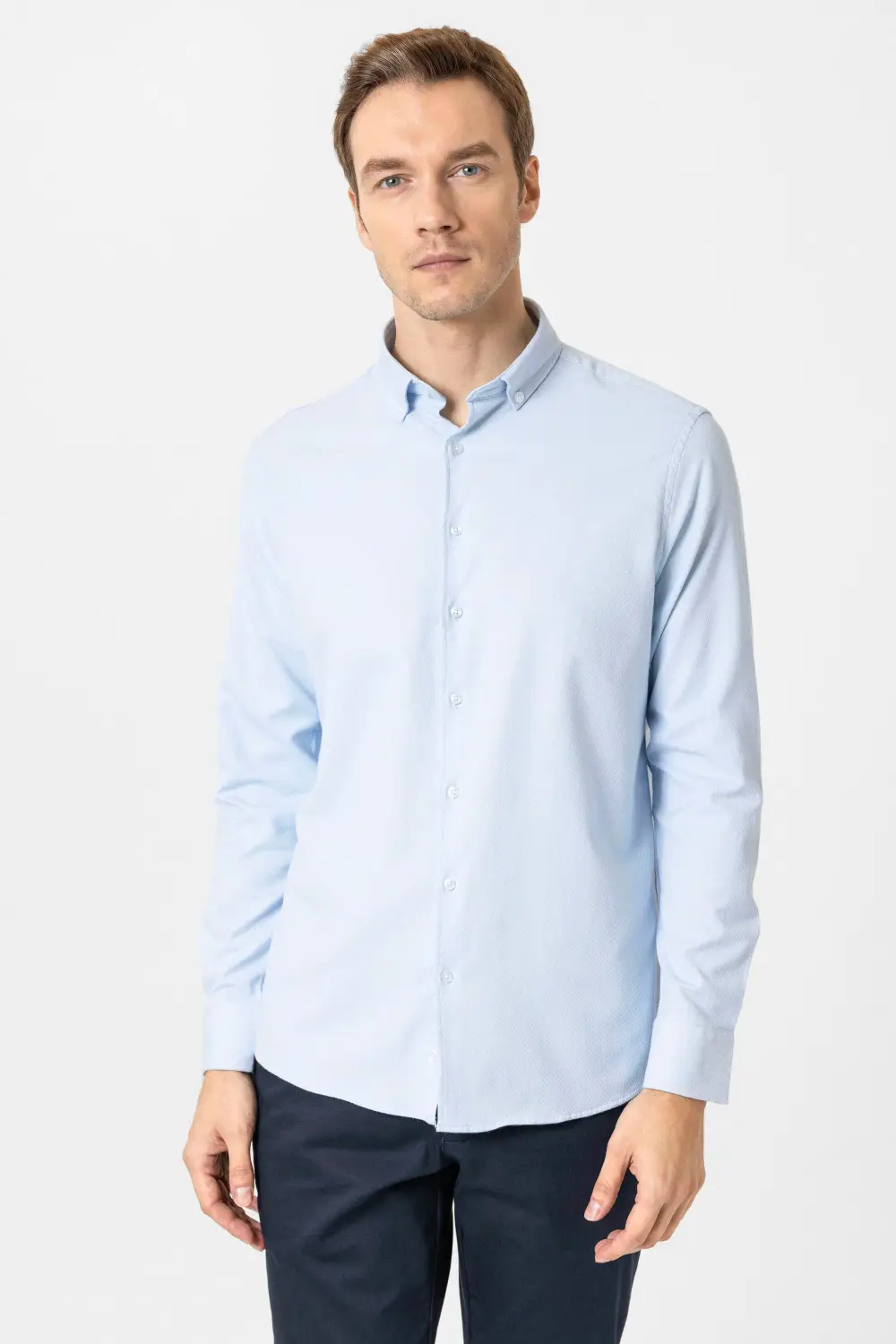 Köşeli Manşet Regular Armürlü Gömlek