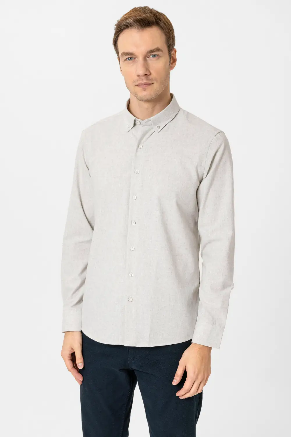 Köşeli Manşet Slimfit Düz Gömlek