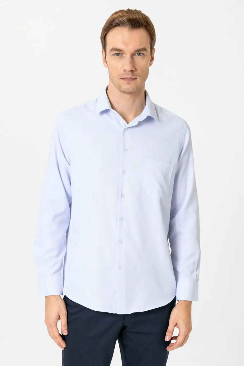 Köşeli Manşet Regular Armürlü Gömlek