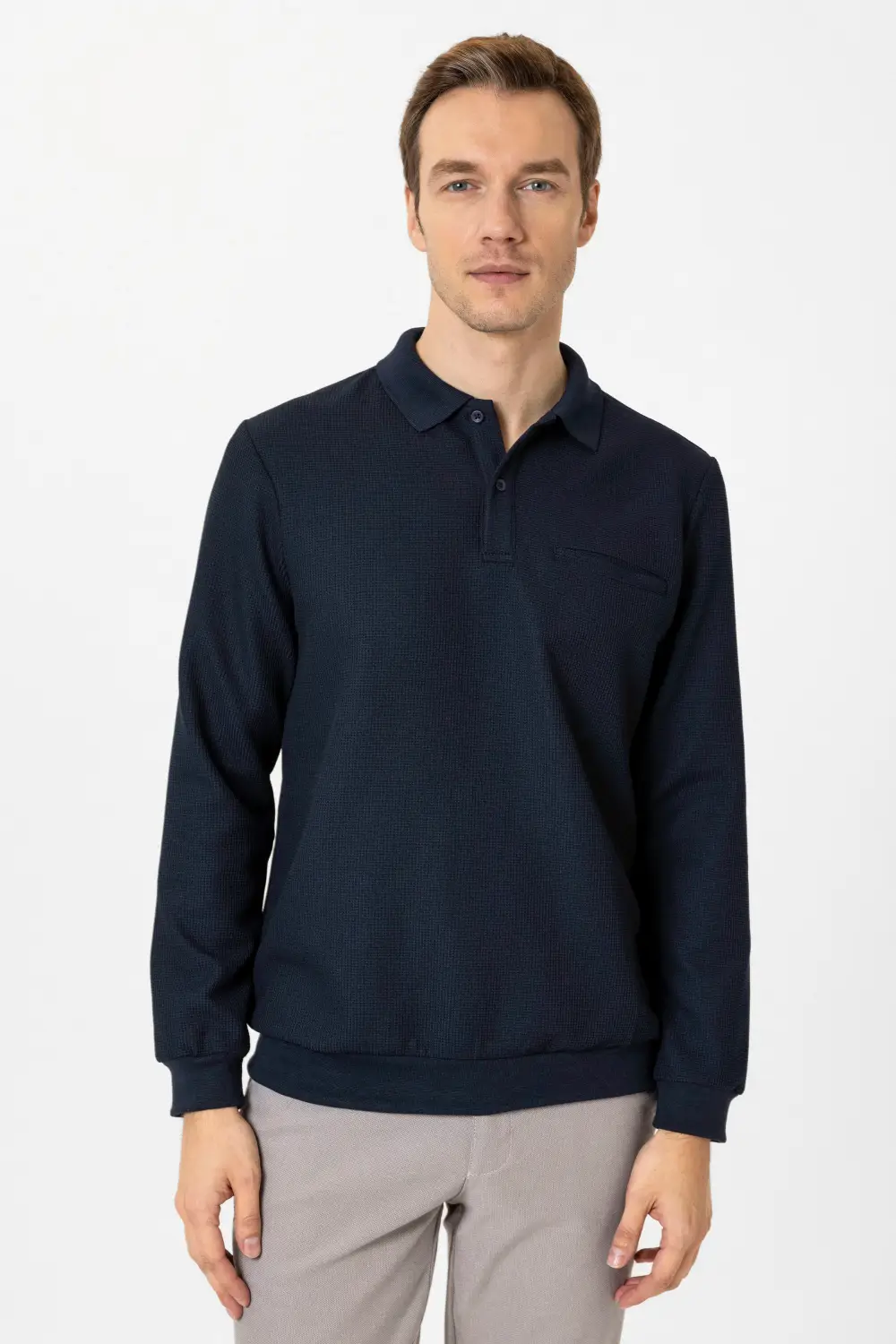 Polo Yaka Regular Kalıp Armürlü Triko