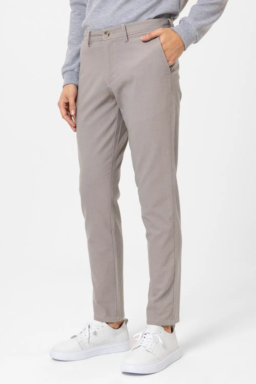 Слімові брюки з міцно закріпленими кишенями, без візерунків, з бежевого полотна, розміри 40-50