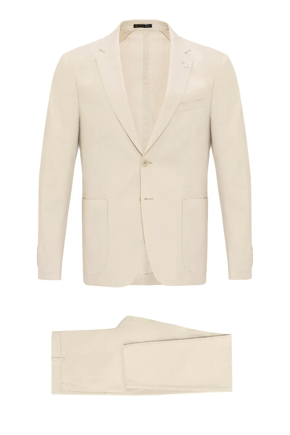 Слимфит костюм с вшитыми карманами, классический крой, цвет бежевый, состав: 77% хлопок, 21% полиэстер, 2% эластан