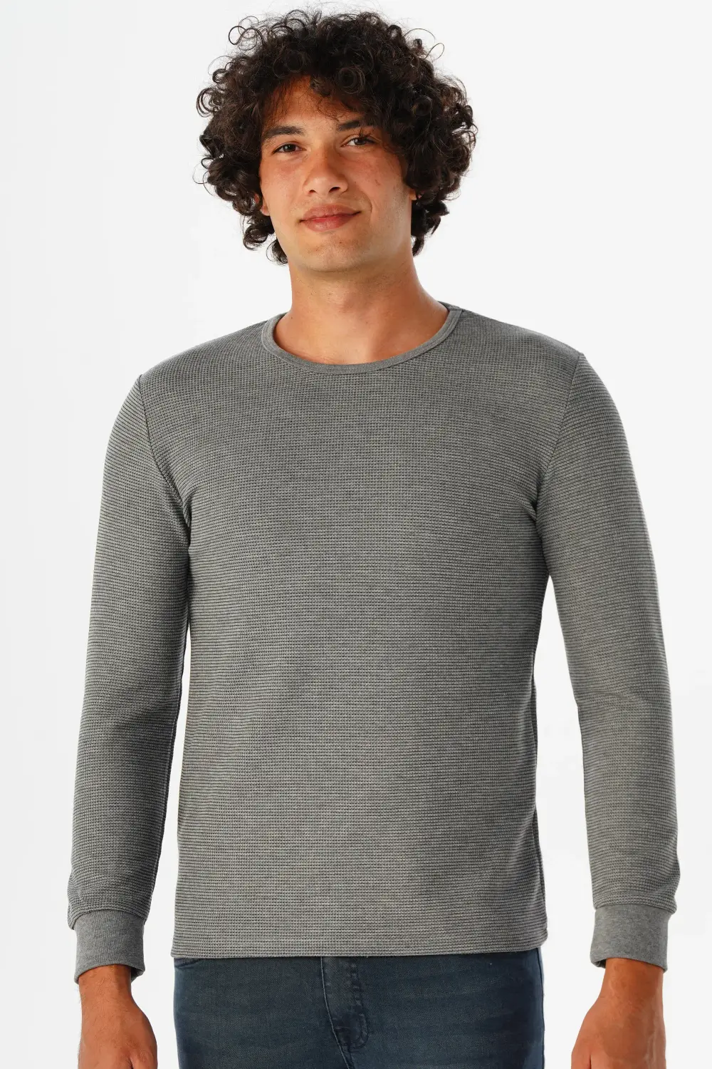 Свитшот з круглим вирізом Slim Fit з армованою текстурою, 65% поліестер і 35% віскоза, колір білий, розміри XL та M