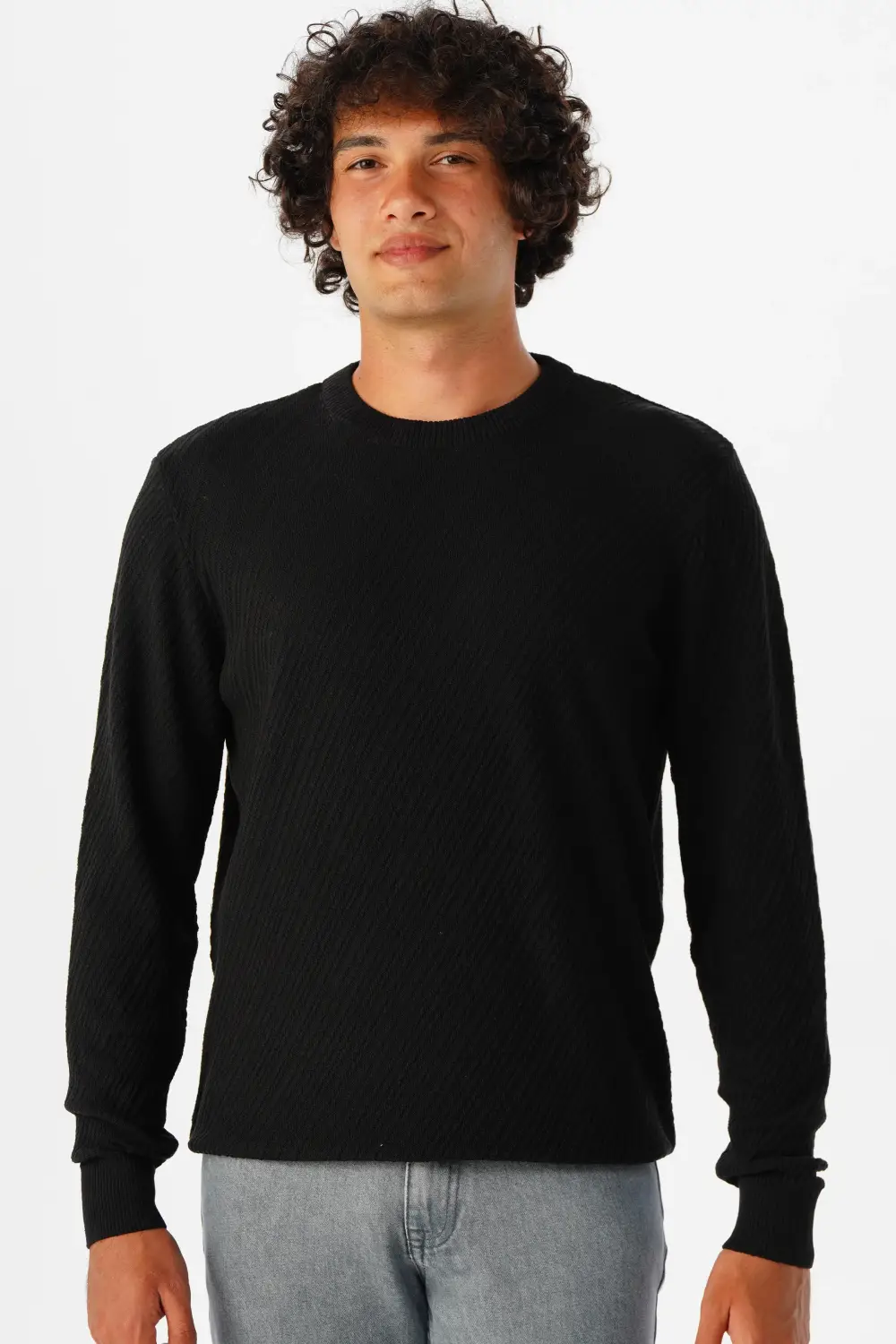 O Neck Slim Pattern Dobby Knitwear