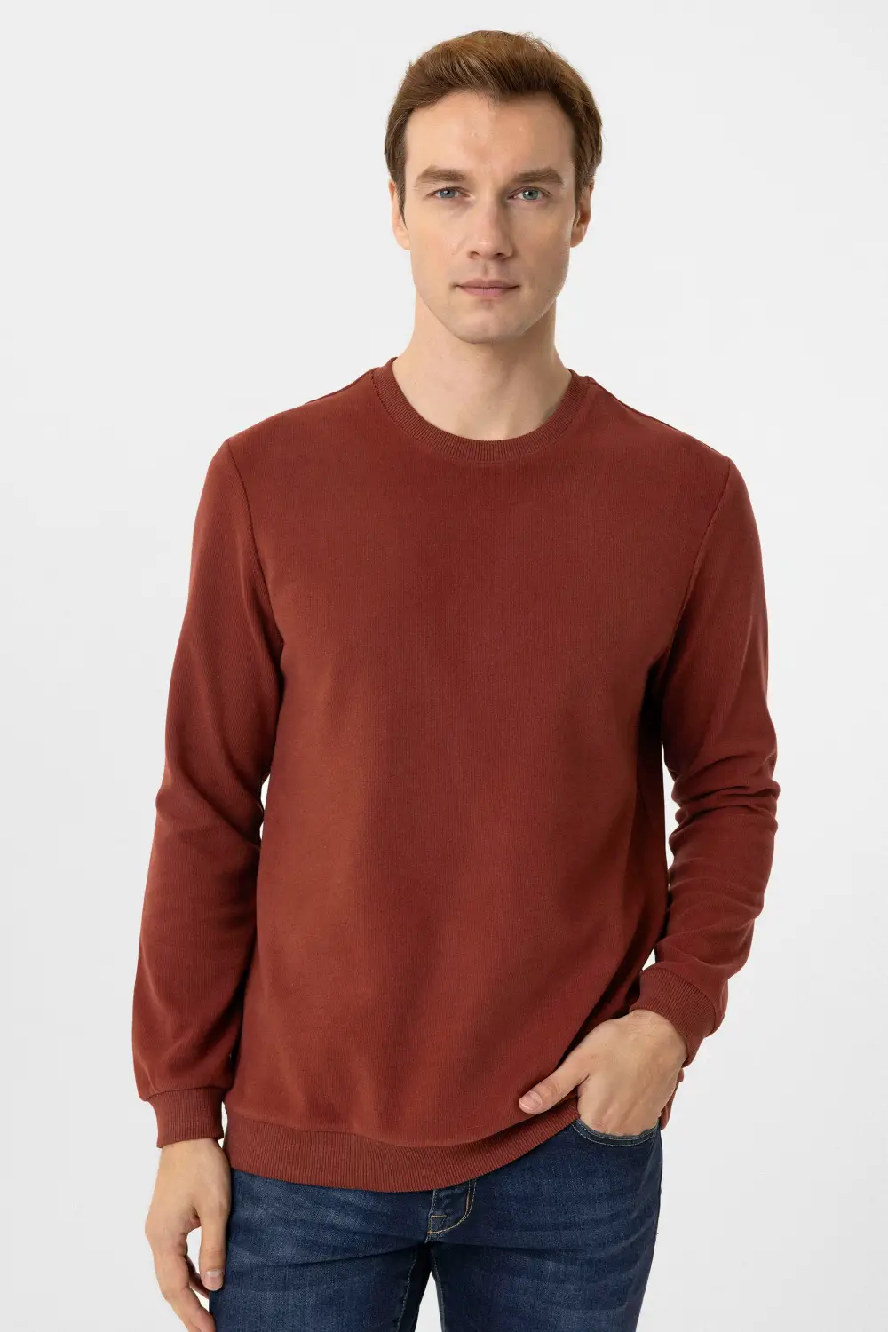 O Yaka Regular Kalıp Düz Triko