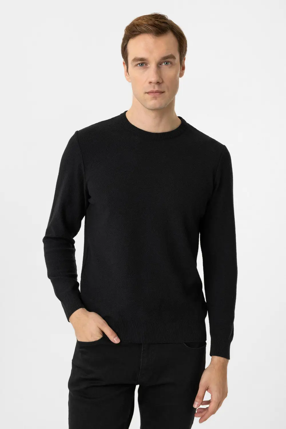 O Yaka Regular Kalıp Desenli Triko