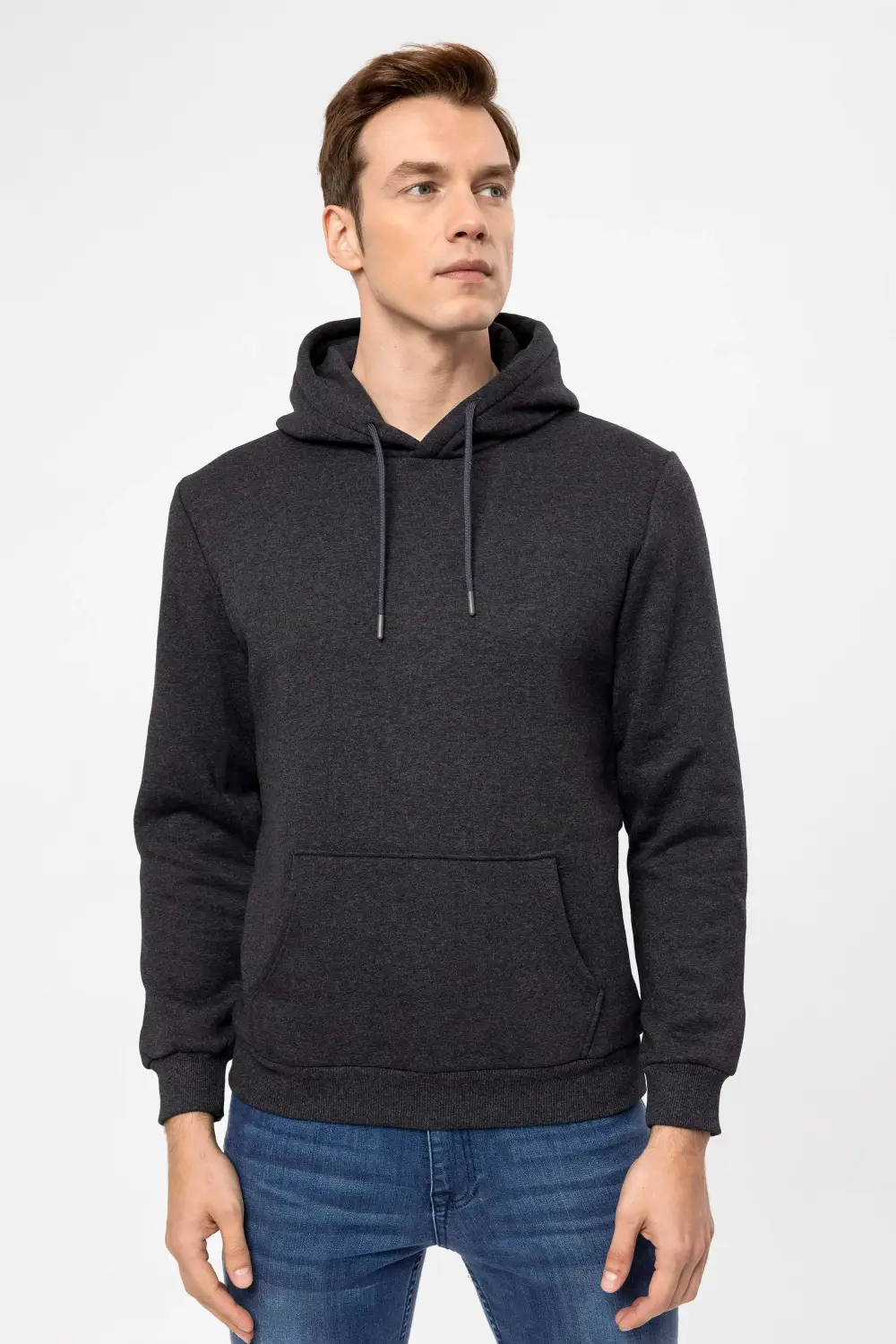Hooded Collar Regular Fit Plain Sweatshirt