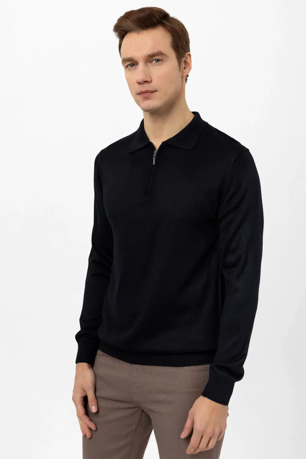 Поло с высоким воротником, классическая модель, 90% акрил, 10% шерсть, ткань: хлопок, цвет: экрю, размеры: XL, L, M, XXL