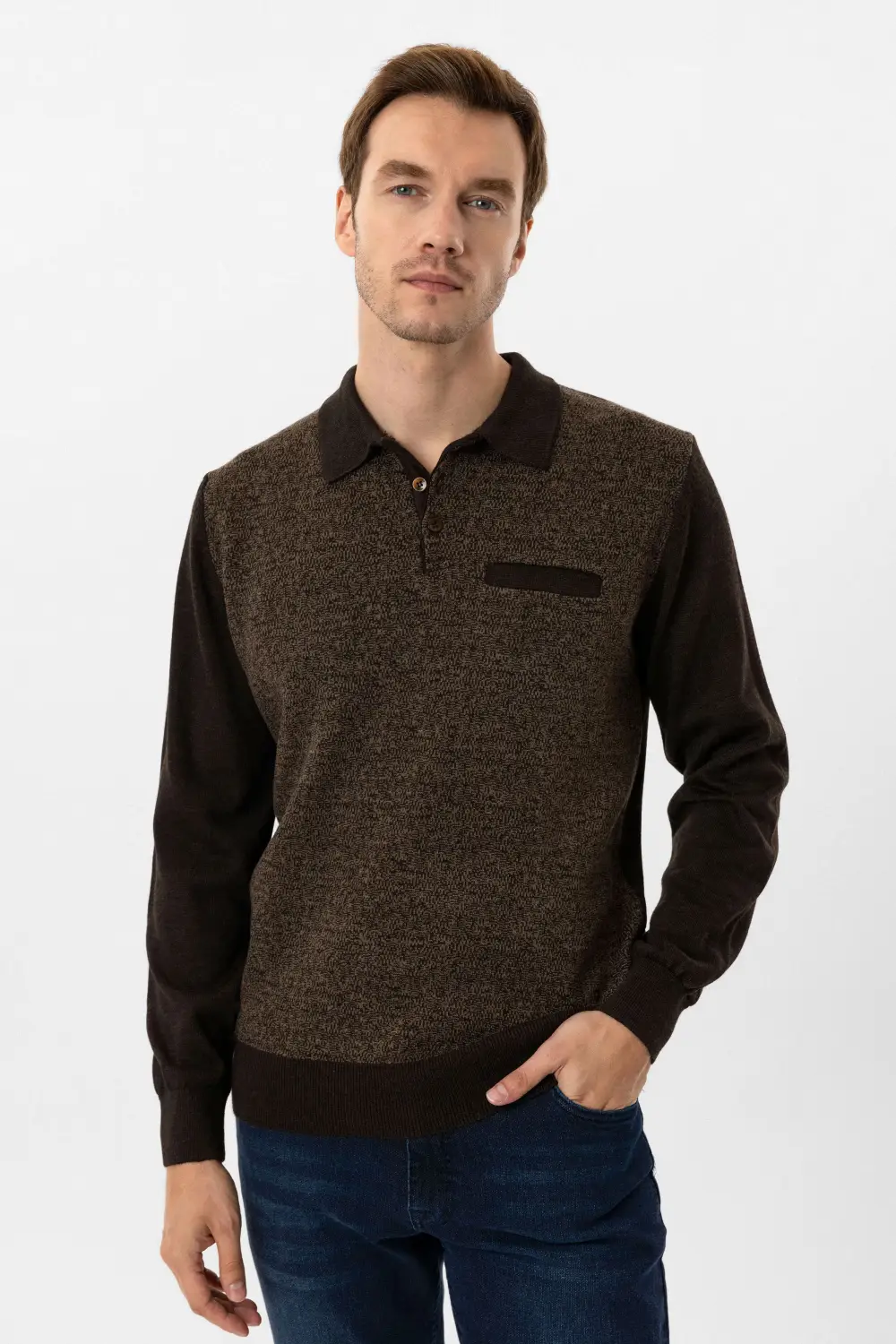 Polo Yaka Regular Kalıp Armürlü Triko