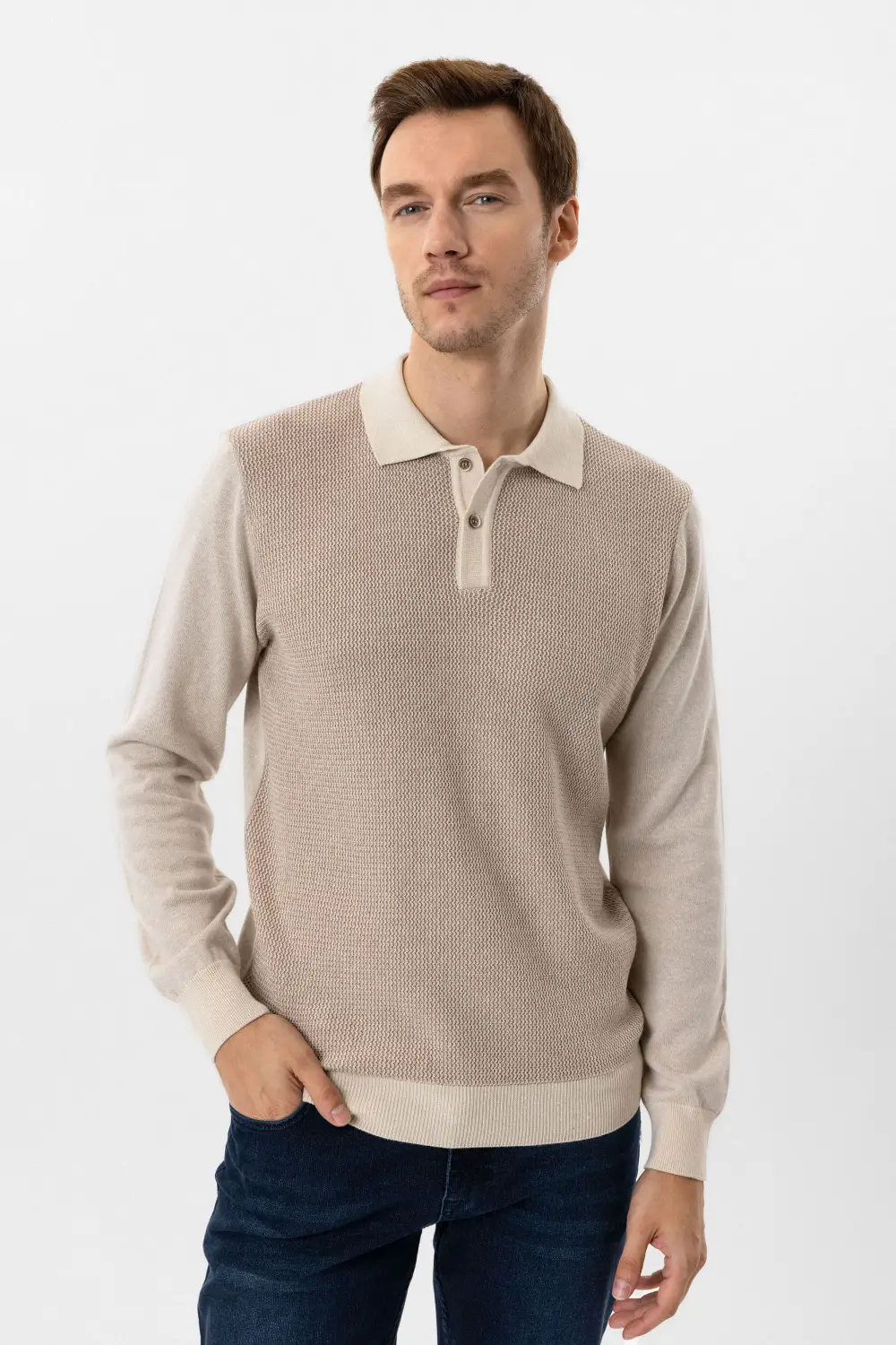 Polo Yaka Regular Kalıp Armürlü Triko