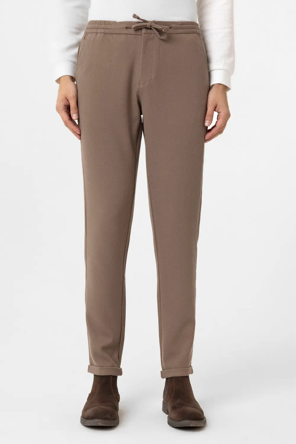 Слімові прямі джоггер-штани бежевого кольору з бавовни, 72% PES, 23% VIS, 5% EA, бізнес-кежуал, доступні в розмірах 40-50