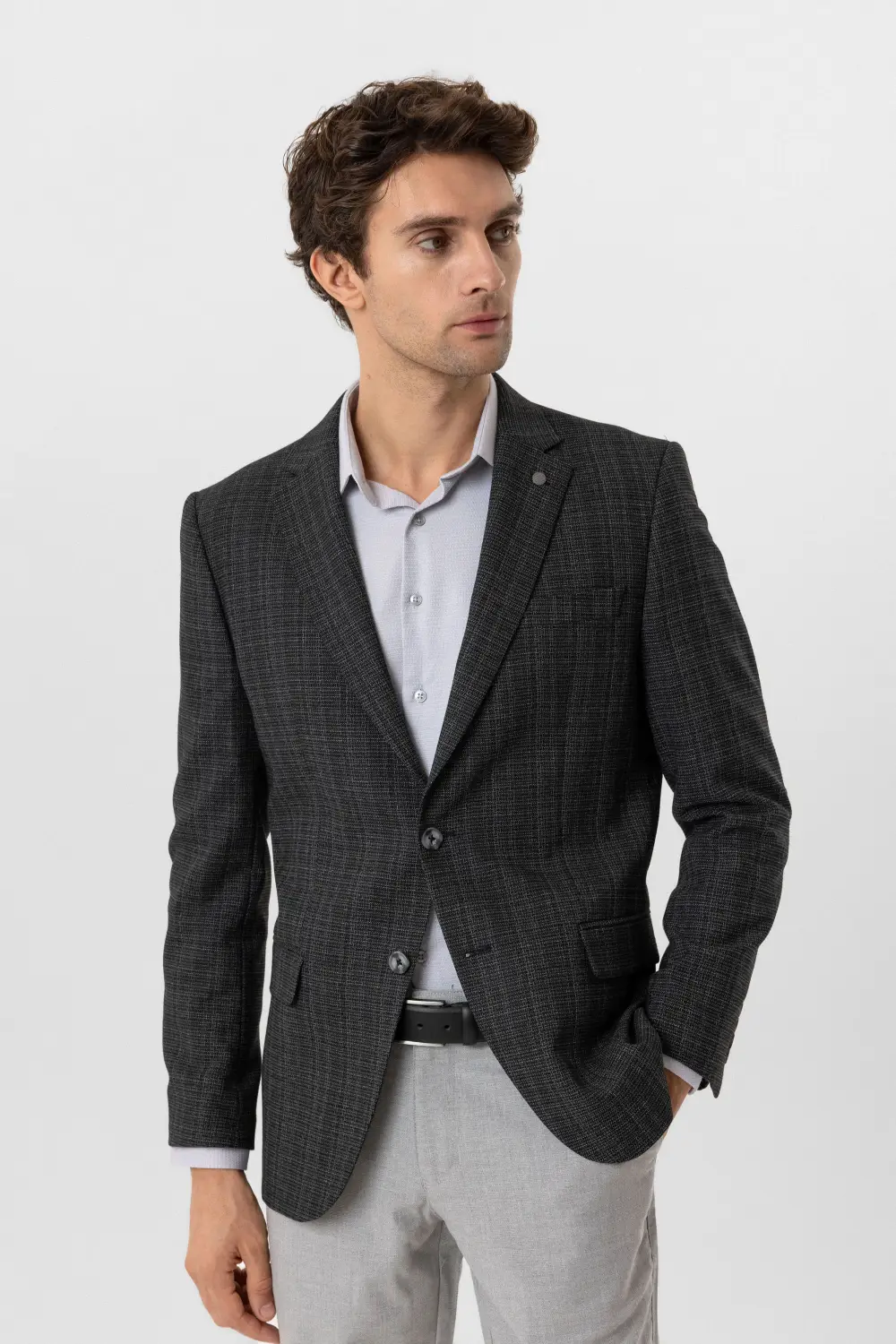 جاكيت تصميم عادي بلون أنترسيت، قماش بولي-فيكوم، عمل أنيق، جيب جانبي، مثالي للارتداء اليومي