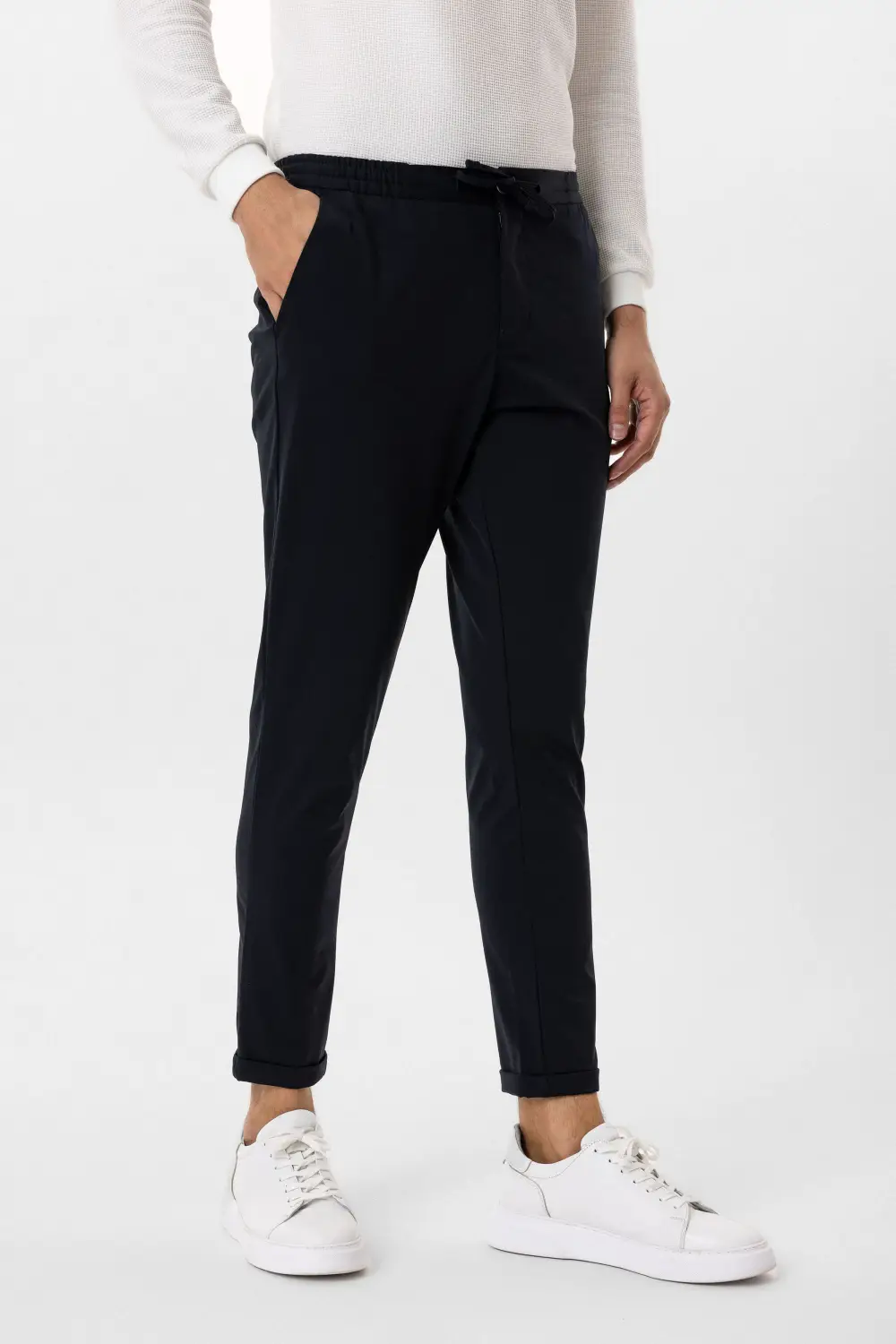 Слімові прямі джоггери, бізнес-кежуал, 88% нейлон, 12% спандекс, кольор темно-синій, доступні розміри 42-50