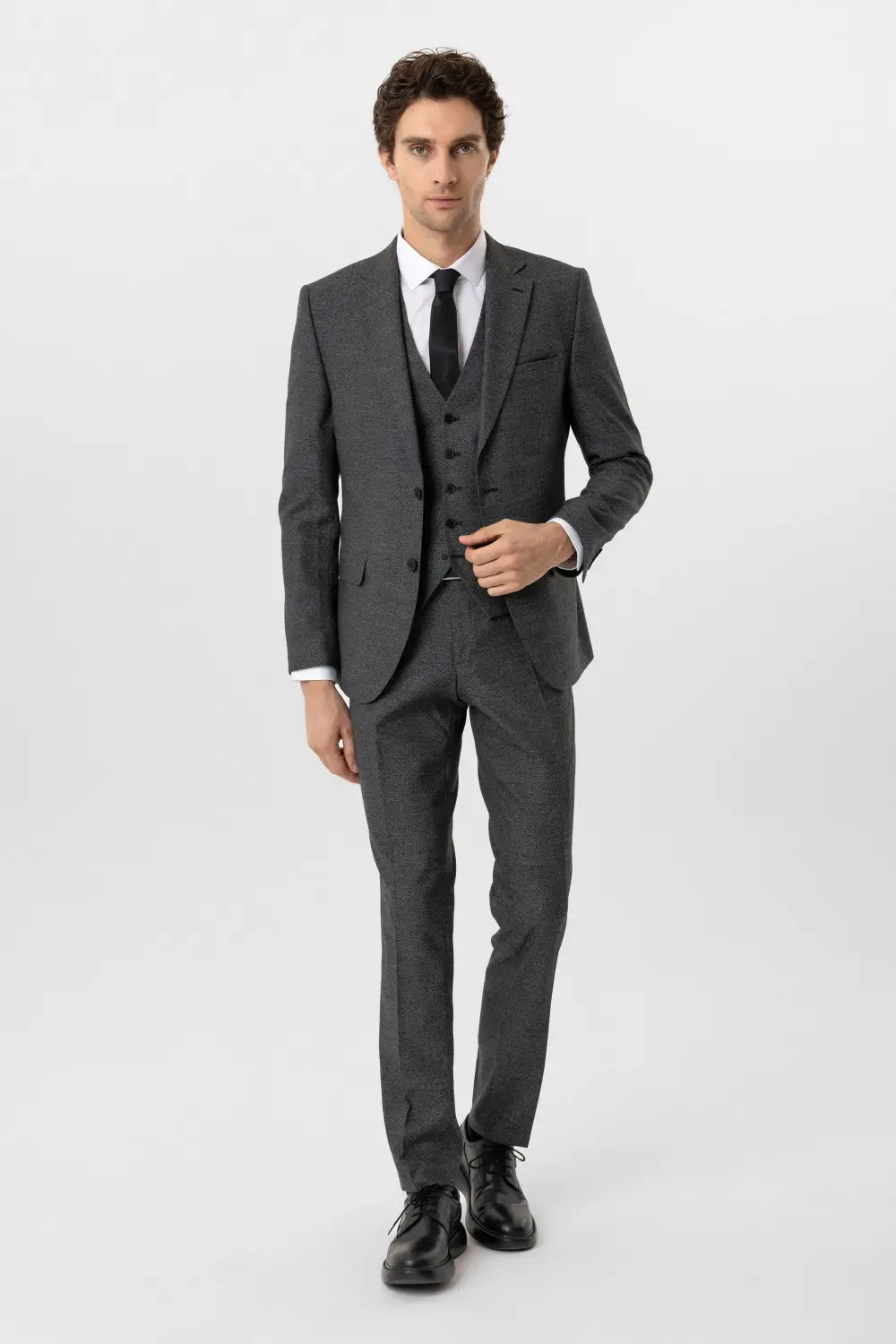 Slimfit Desenli Yelekli Takım Elbise