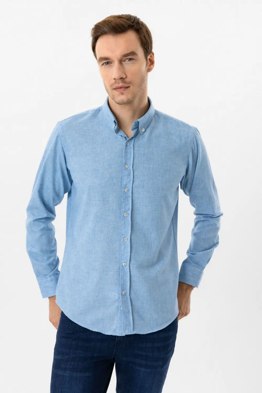 Светр з прямим кроєм Slimfit з куточковими манжетами, 70% поліестер, 30% бавовна, однотонний, кнопковий комір, з Туреччини