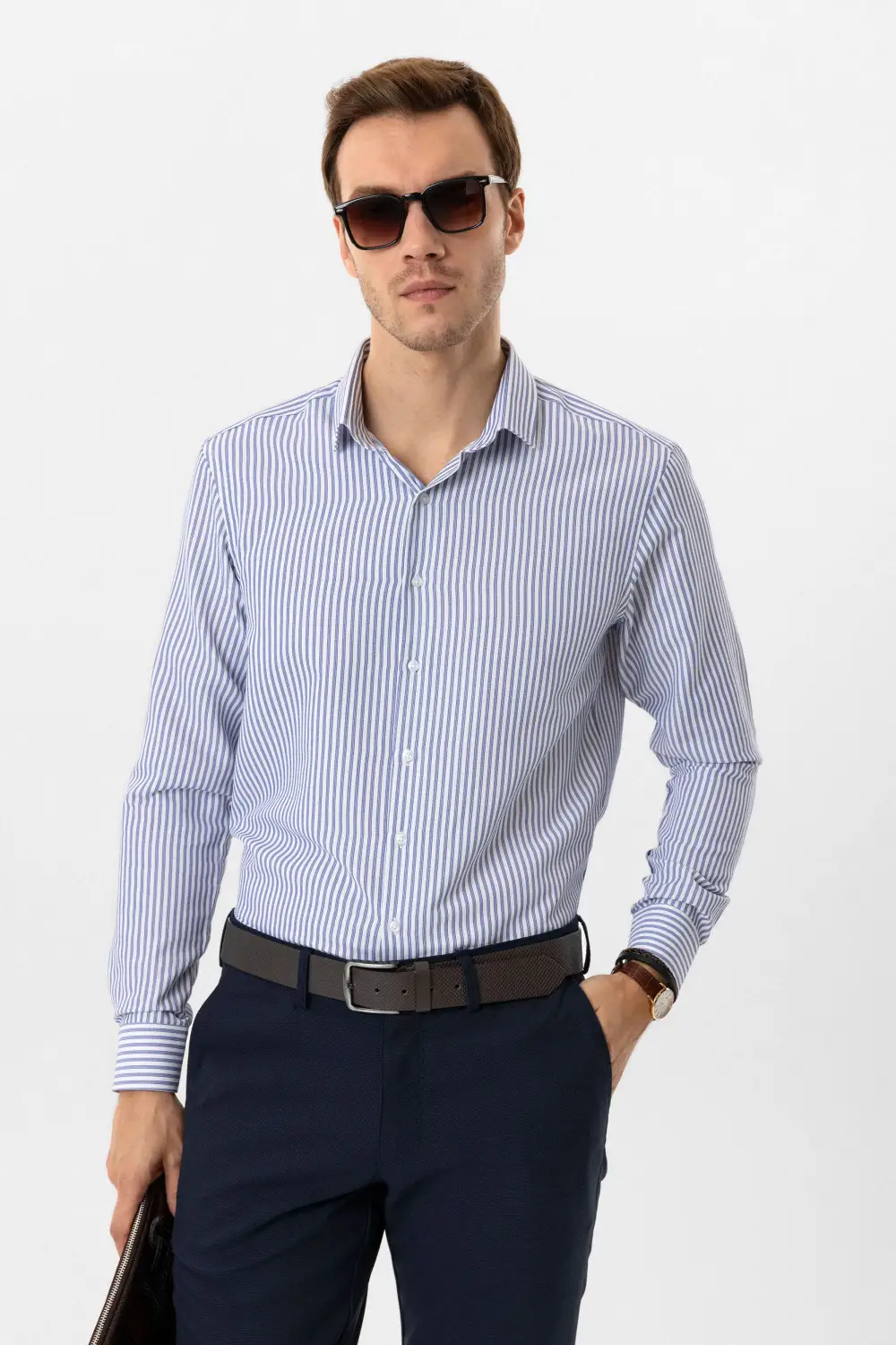 Свитер с уголками и классическим воротником, Slim Fit, армированный, 60% хлопок, 40% полиэстер, цвет электрик, Турция