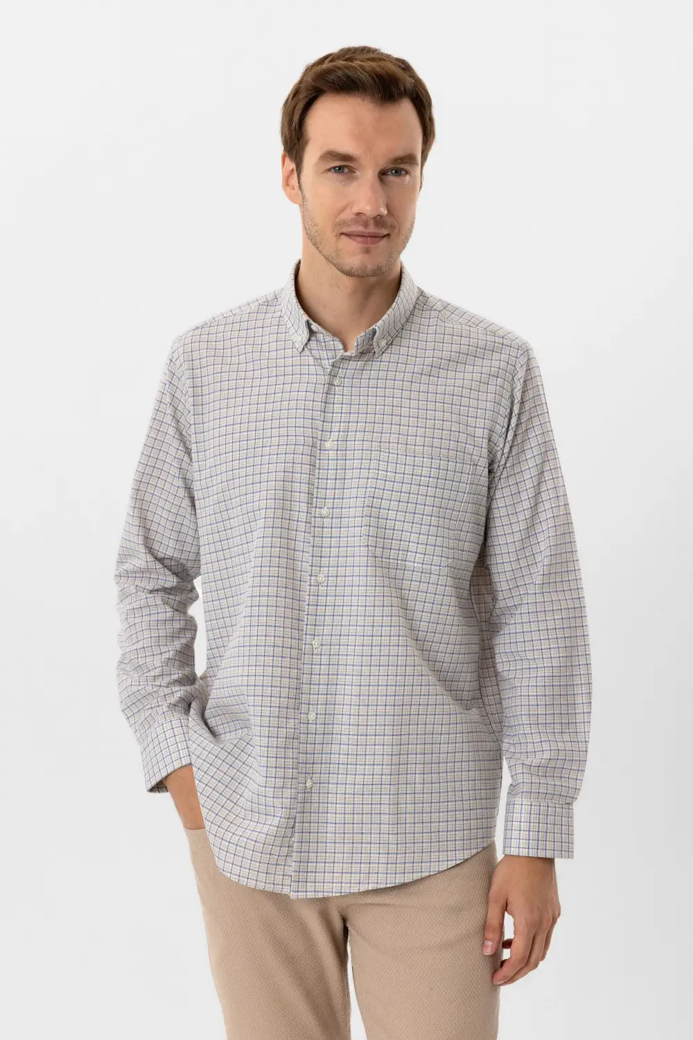 Köşeli Manşet Regular Kareli Gömlek