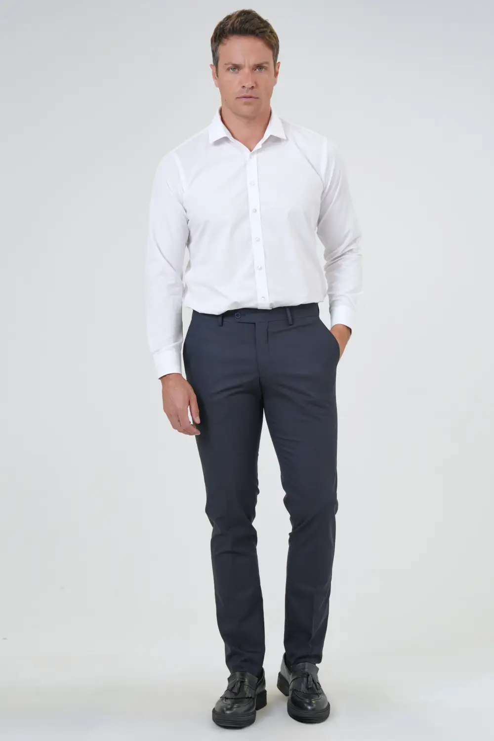 Slim Fit Armored Pants in Navy Blue - Classic Design, Poly-Viscose Blend, Available in Sizes 44, 46, 50