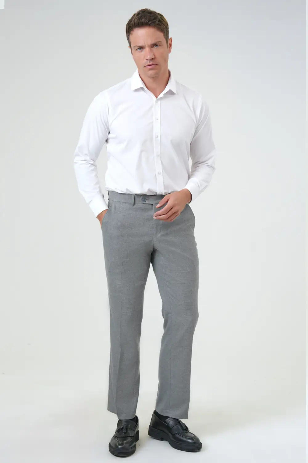 Regular Fit Printed Trousers in Black, 64% Polyester, 34% Viscose, 2% Elastane, Classic Style, Made in Turkey