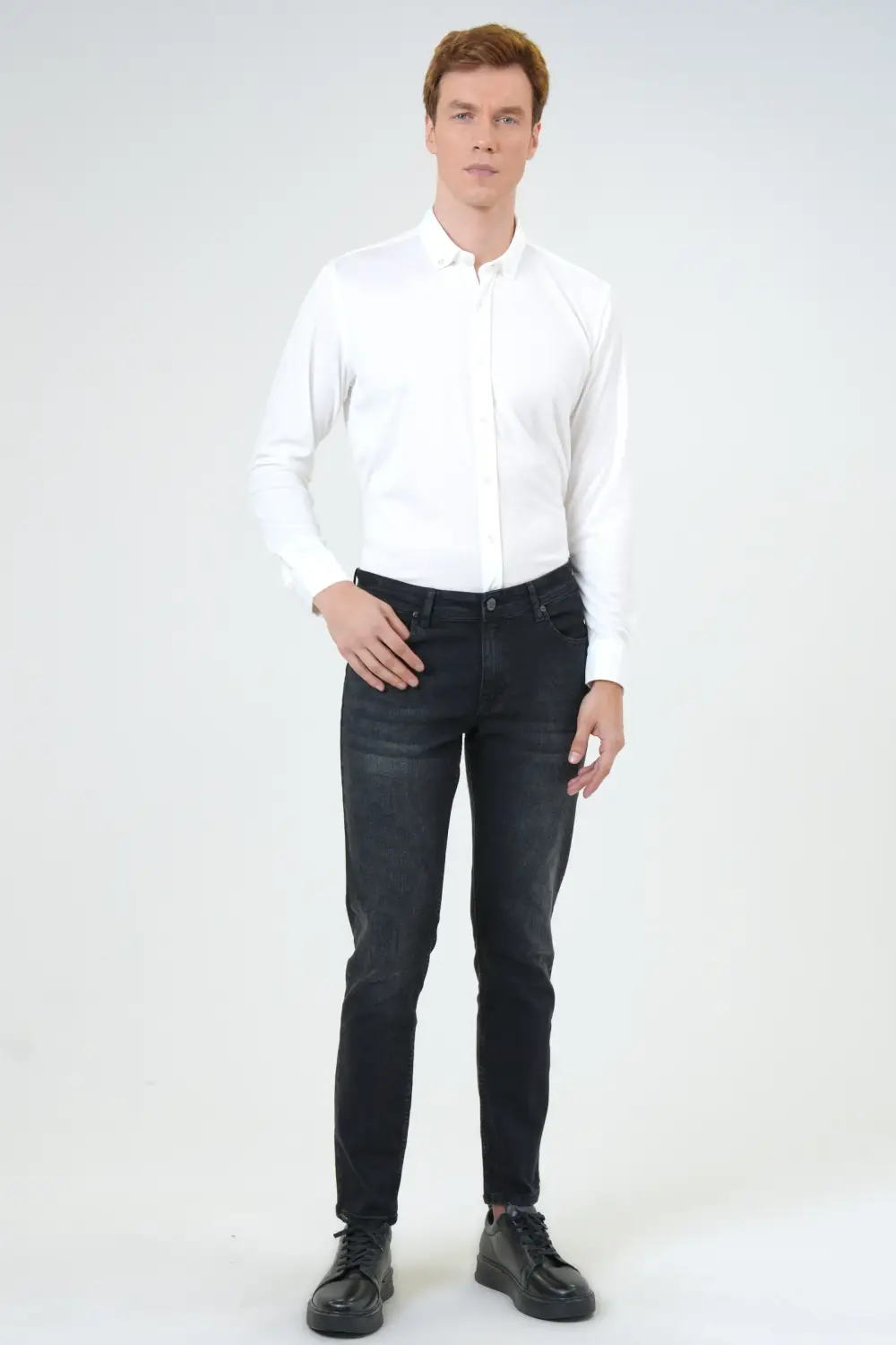 Slim Fit Denim Trousers in Black - 99% Cotton, Casual Style, Various Sizes Available