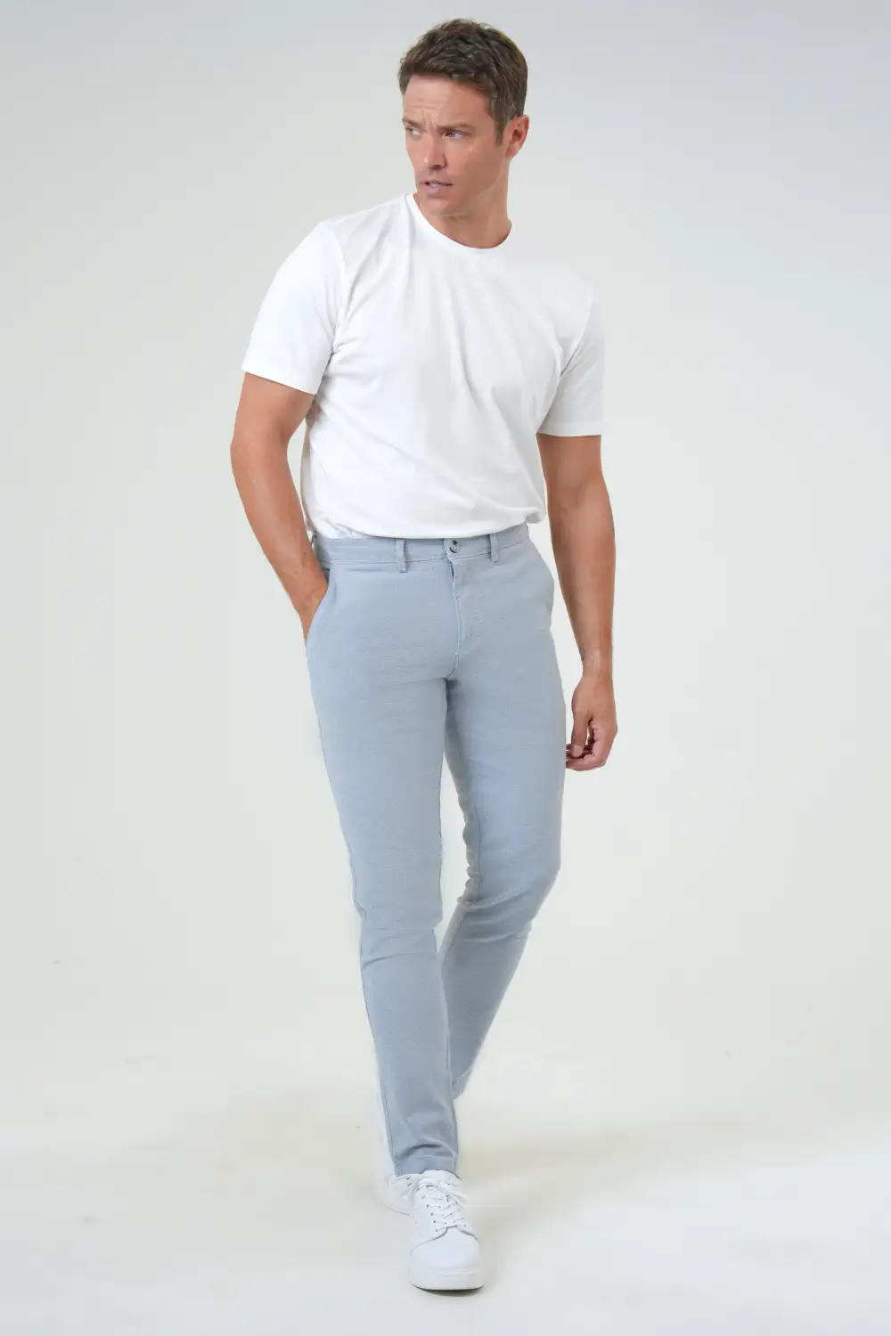 Slim Fit Armored Pants in Blue - Casual Style, 98% Cotton, 2% Elastane, Side Pockets, Made in Turkey