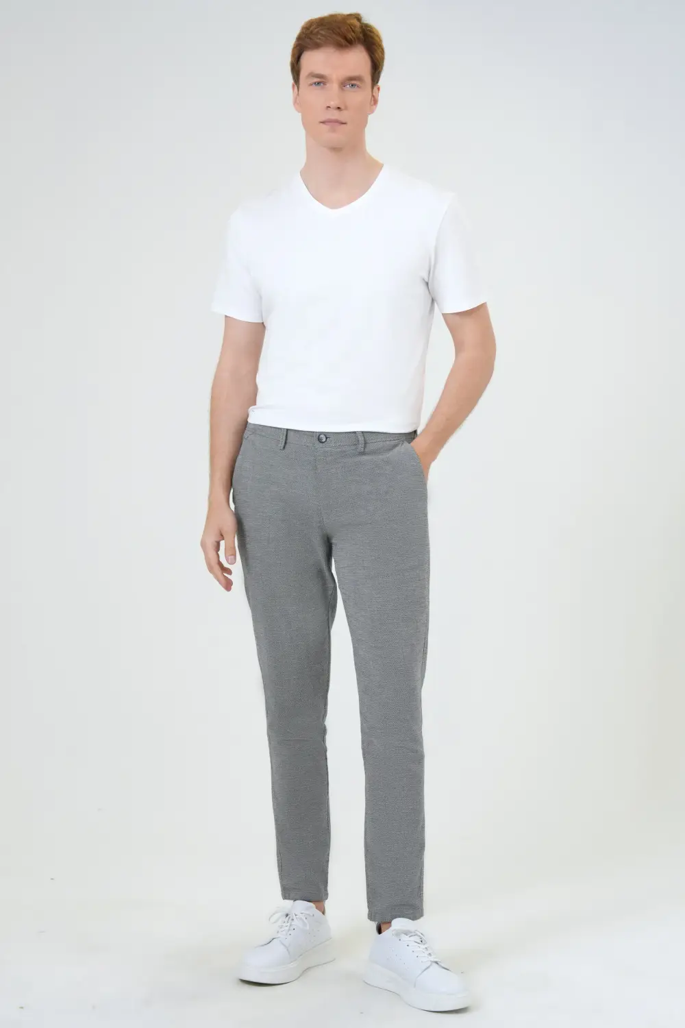 Slim Fit Stretch Trousers with Side Pockets Made in Turkey in Navy Blue, 98% Cotton and 2% Elastane