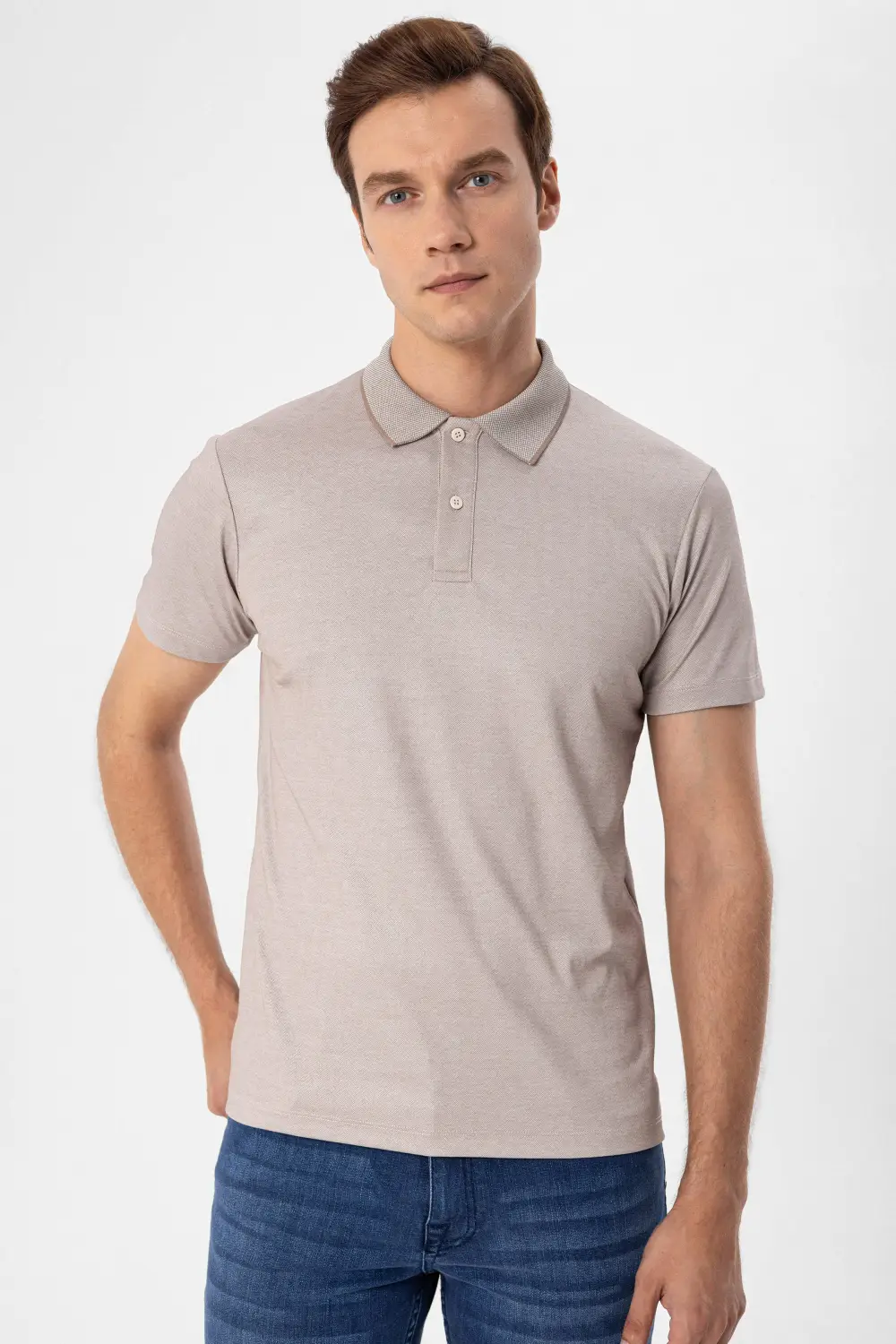 Polo Yaka Regular Kalıp Armürlü Tişört