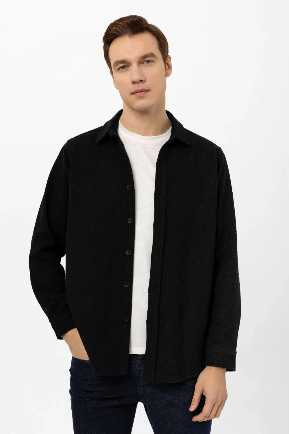 Köşeli Manşet Regular Armürlü Gömlek